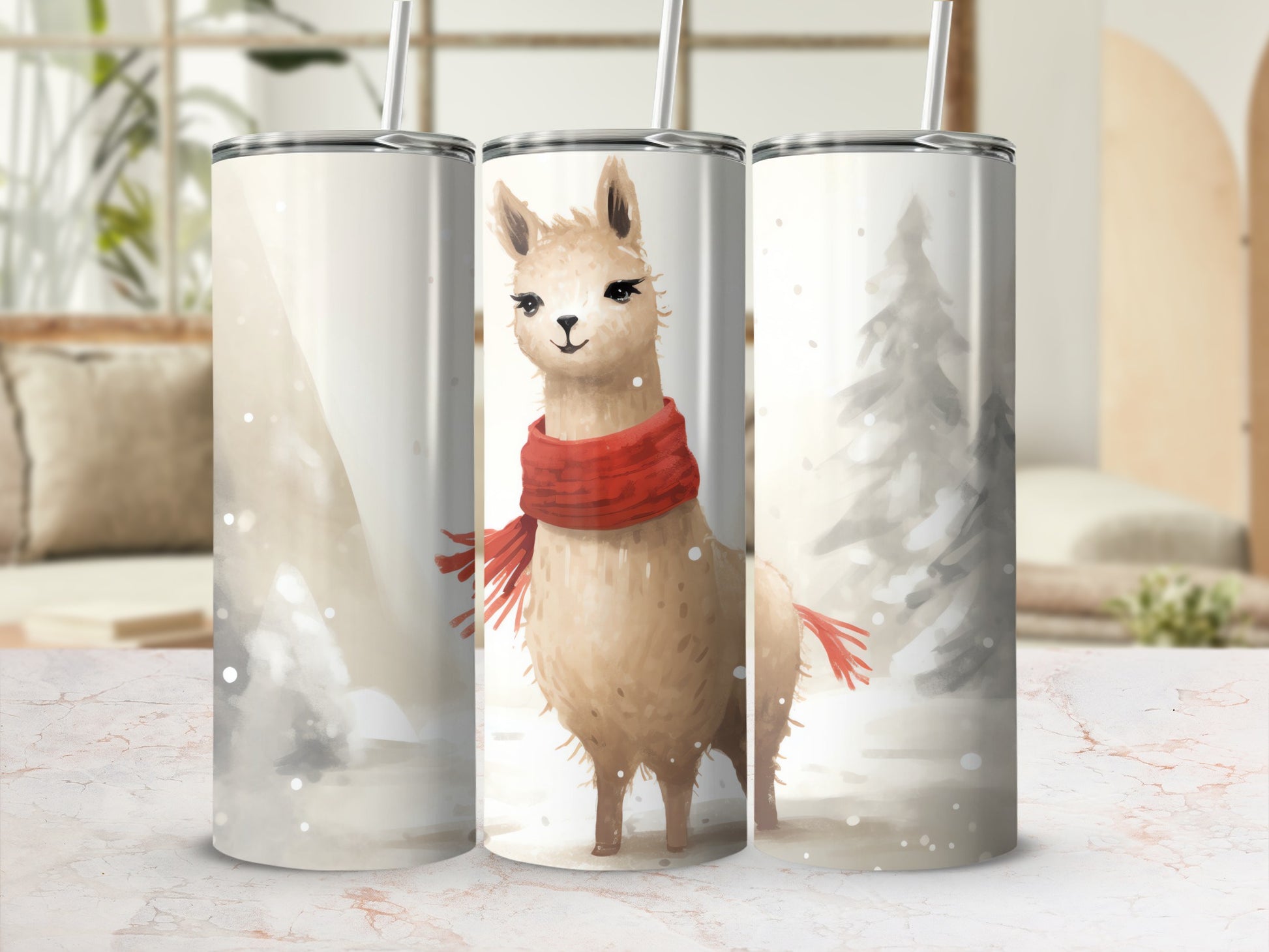 Cute Llama Red Scarf Winter Snow Scene Tumbler product type
Llama
Winter
Snow
Scarf
RedScarf
CuteLlama
AnimalArt
HolidayGift
ChristmasLlama
FestiveDesign
Alpaca
SnowyTrees
WinterScene
Drinkware
ColdWeather
SeasonalDecor
ArtworkPrint
UniqueGift
CozyVibes
TravelMug
