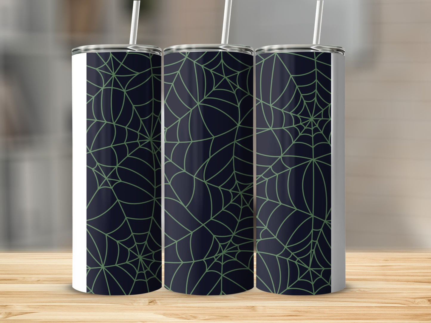 Intricate Green Spiderweb Pattern Dark Navy Blue Tumbler product type