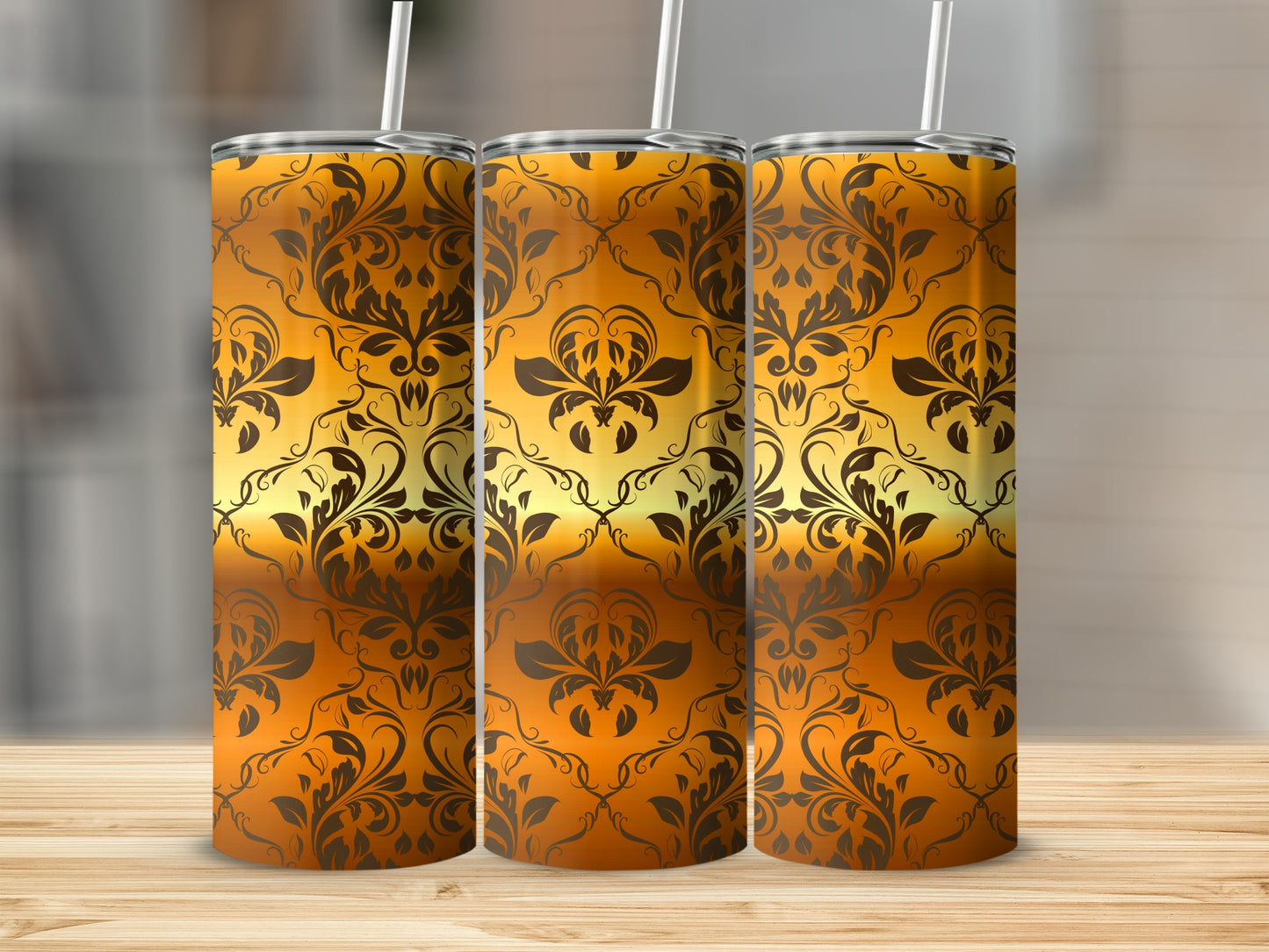 Golden Backdrop with Vintage Floral Pattern Elegant Tumblers