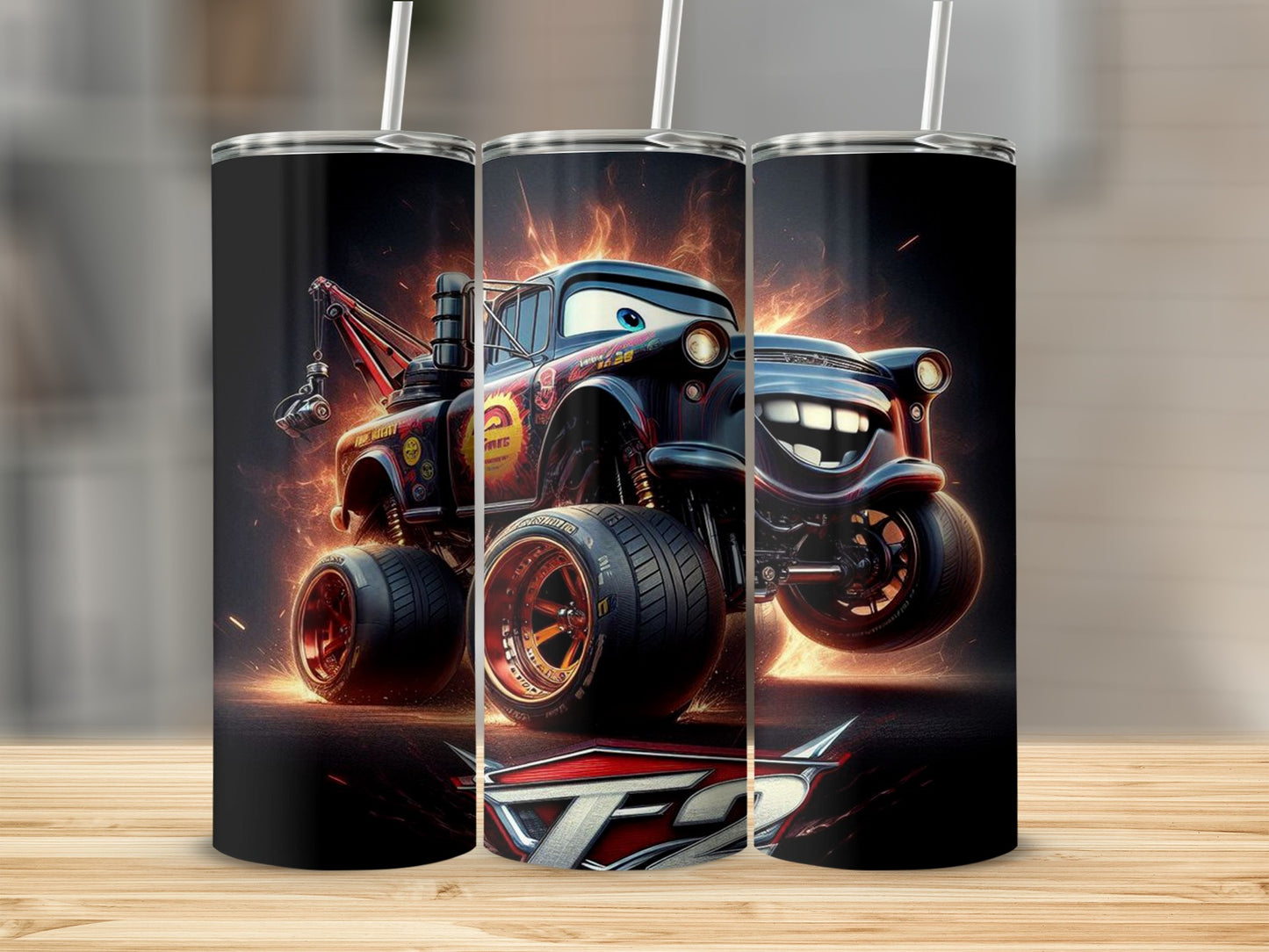 Animated Monster Truck Tumbler With Straw 20oz
