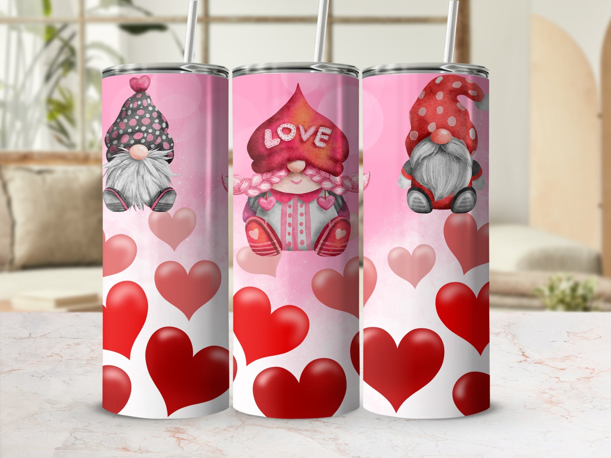 Adorable Valentine Gnome Design Tumbler Product