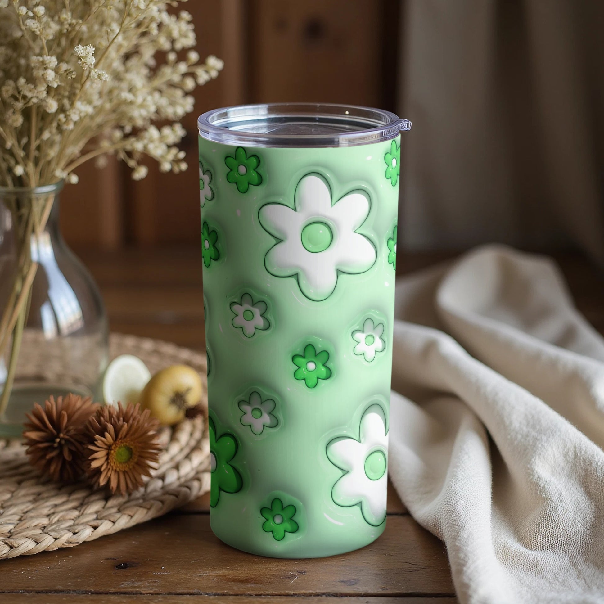 Green Tumbler with Floral Pattern Tumbler Product