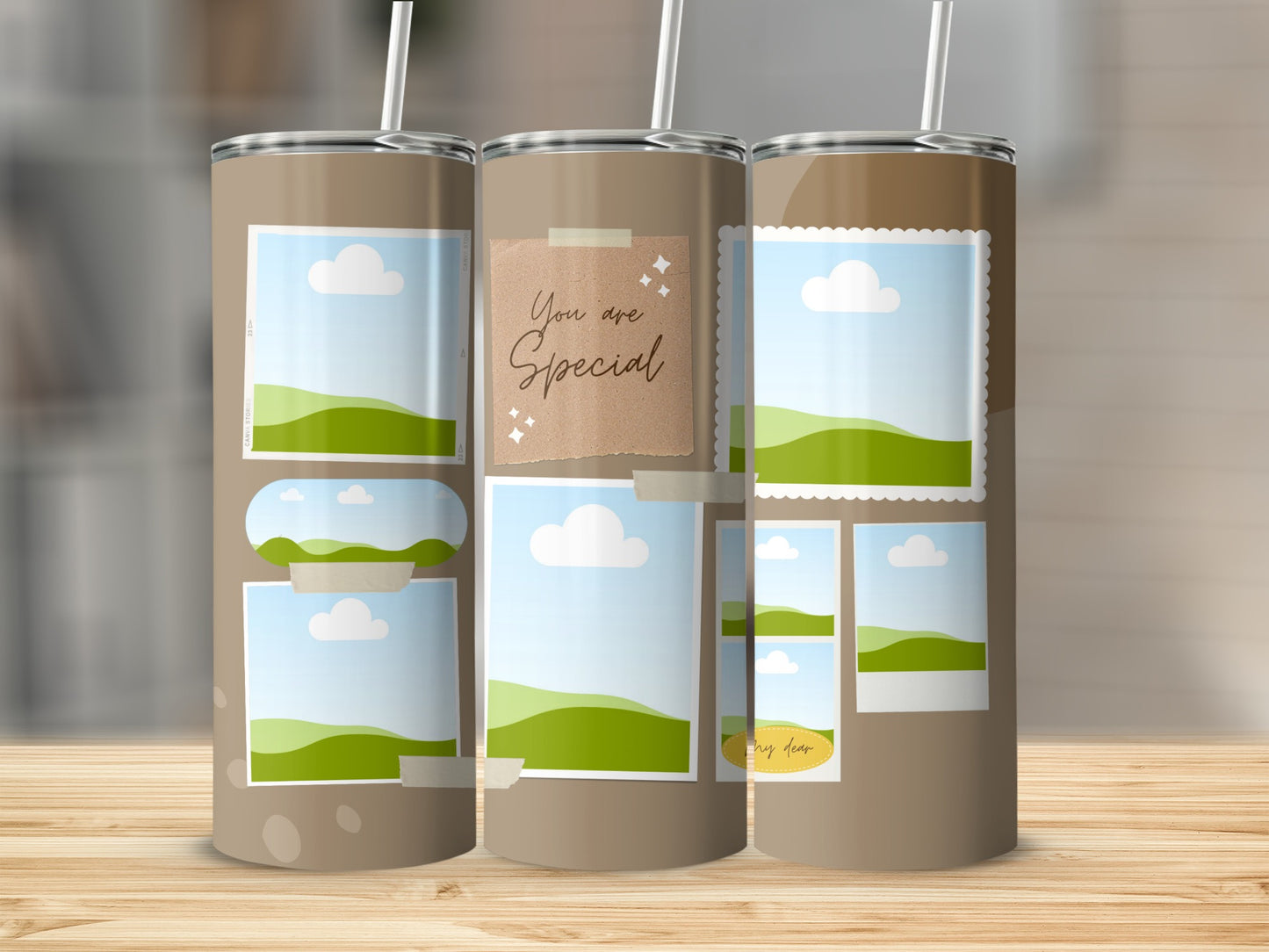 Three tumblers with photo frame designs and "You are Special" text.