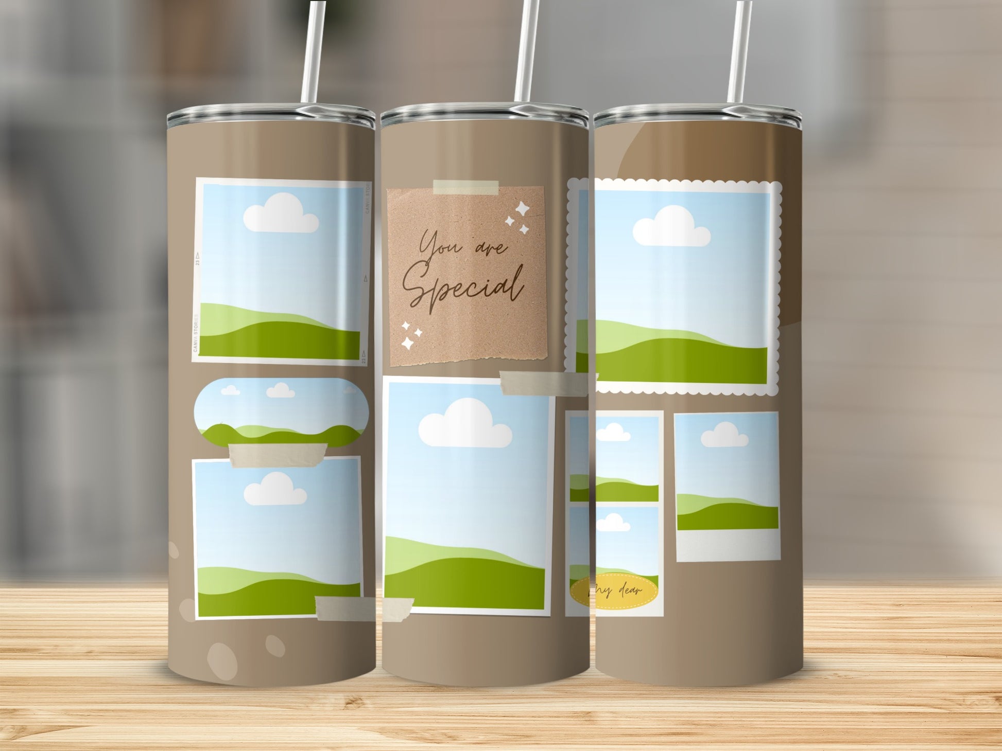 Three tumblers with photo frame designs and "You are Special" text.