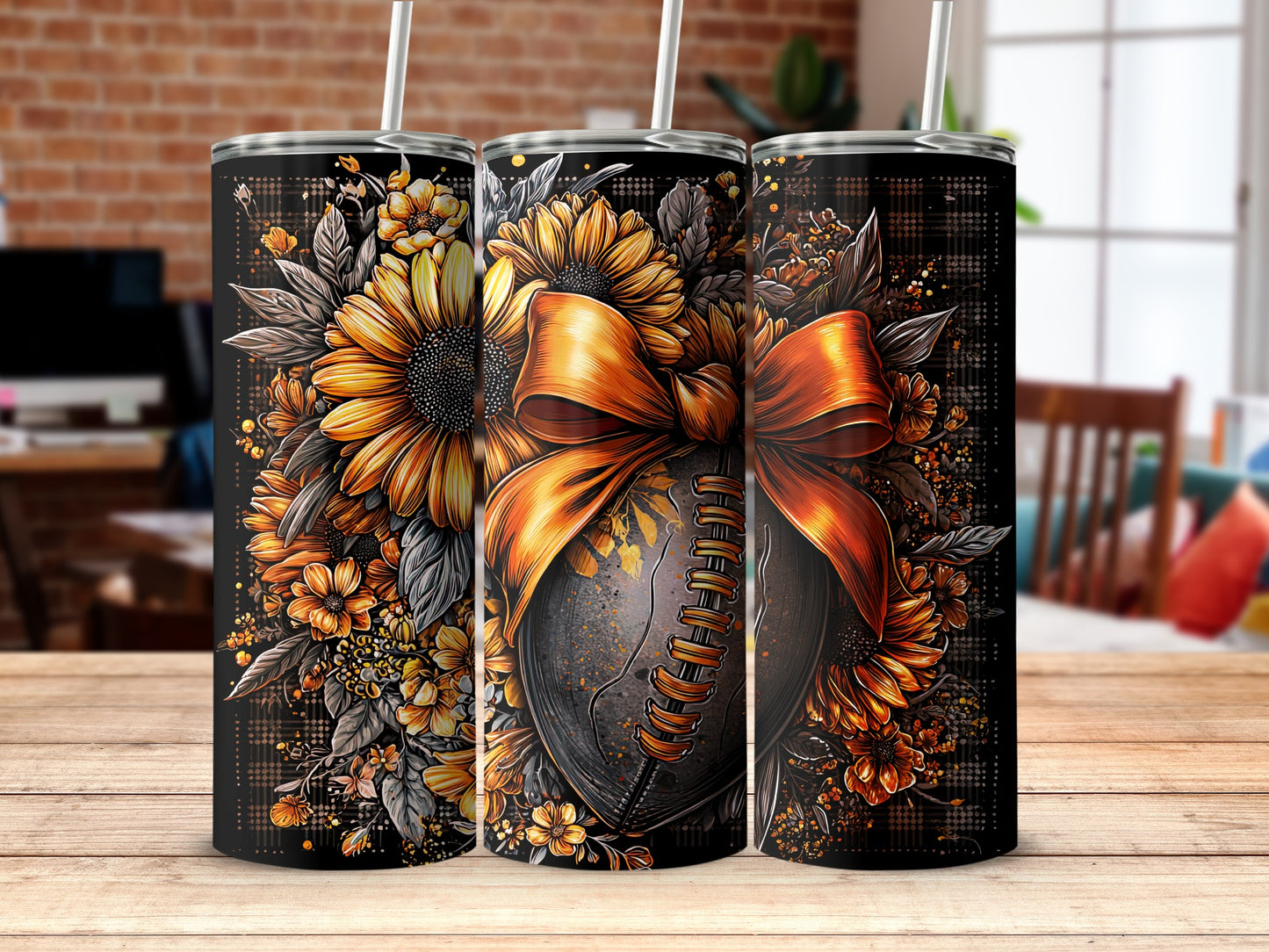 Sunflower Football Design Stainless Steel Tumblers