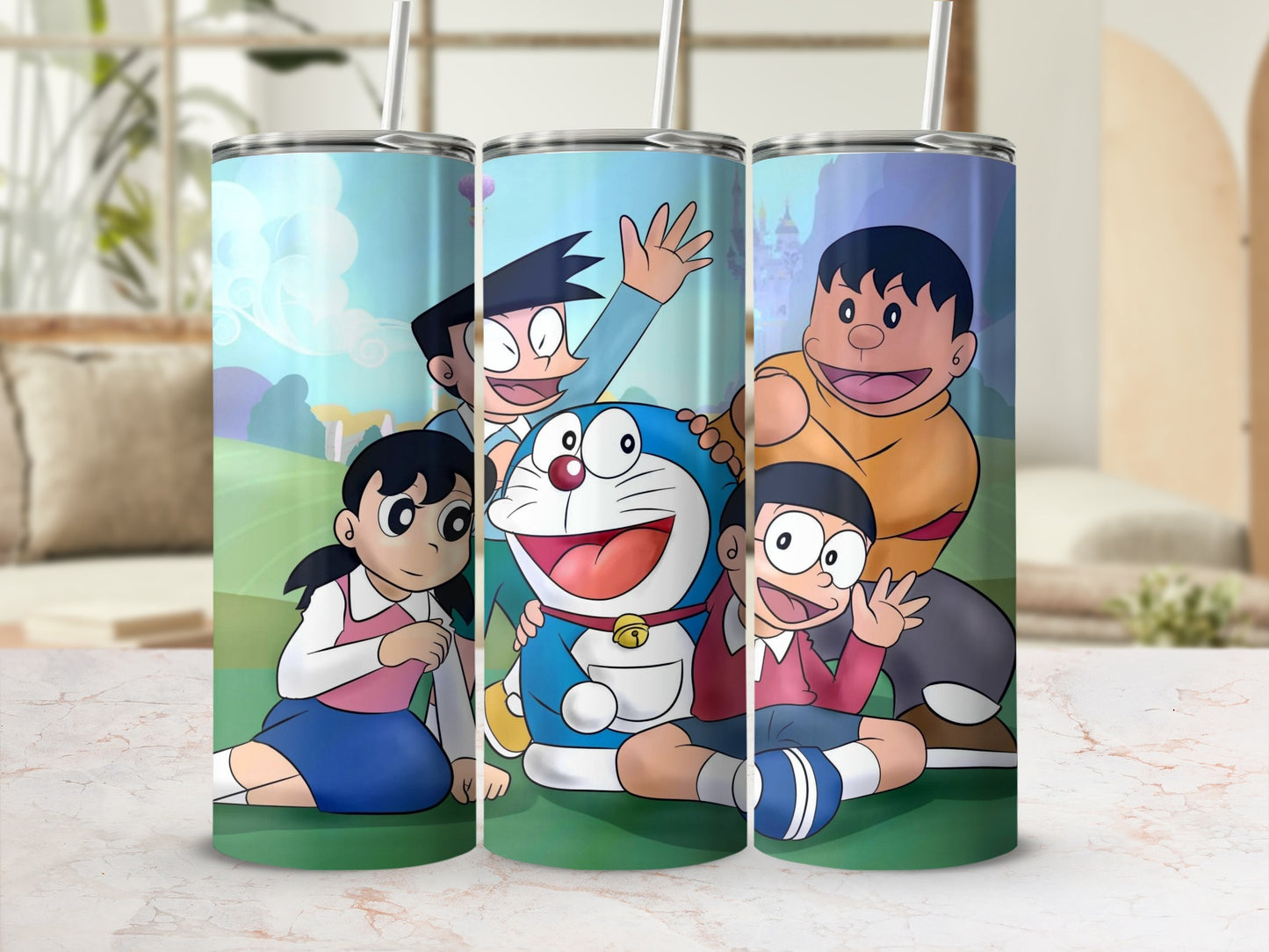 Cute Cartoon Characters on Colorful Tumbler Cup