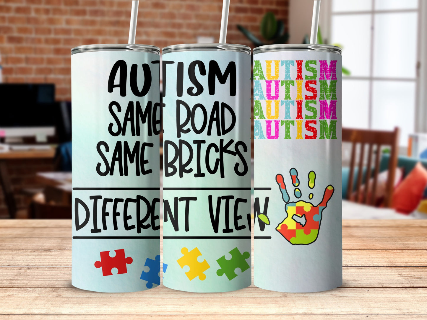 Autism Awareness Colorful Puzzle Piece Tumbler