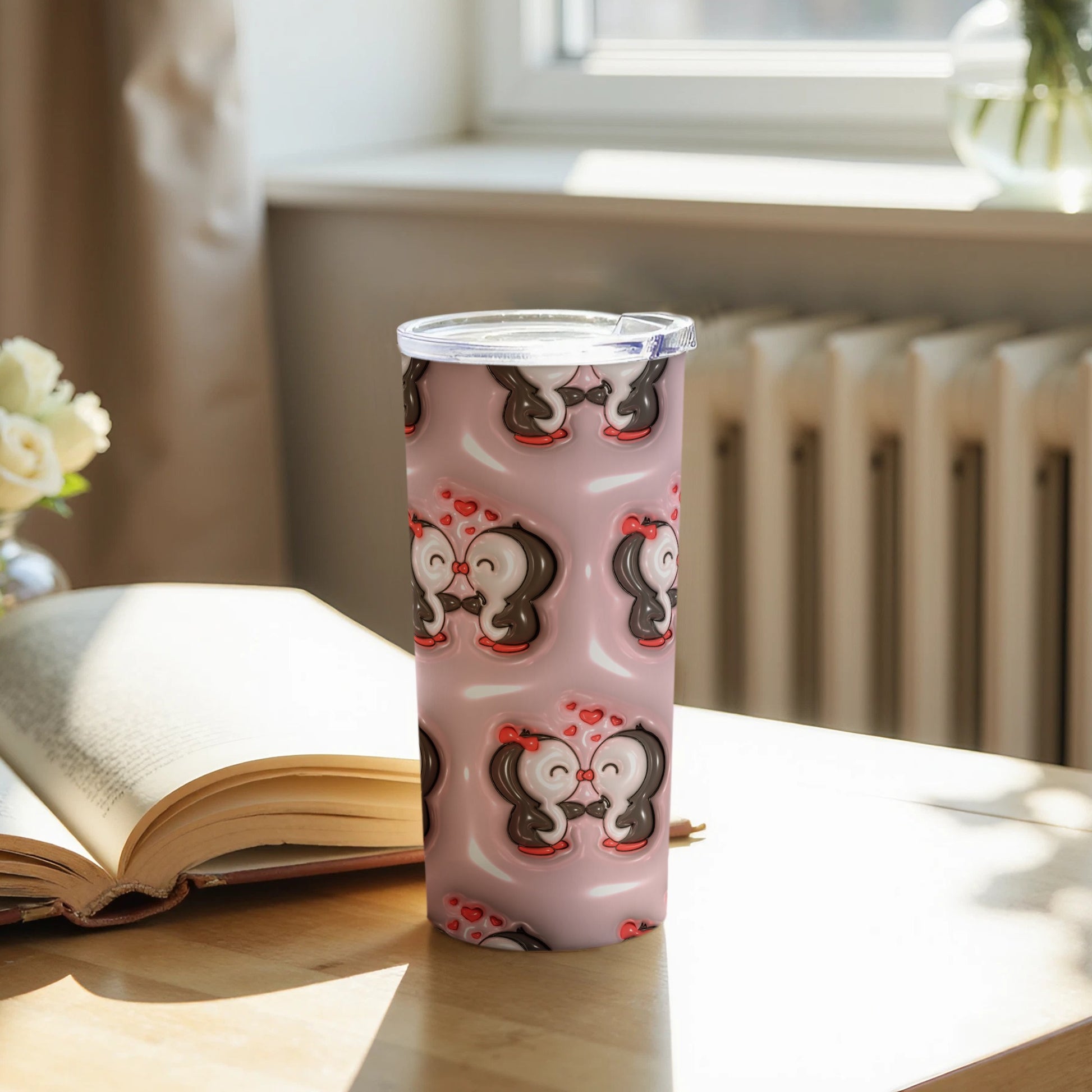 Cute Elephant Couple with Red Hearts Design Tumbler