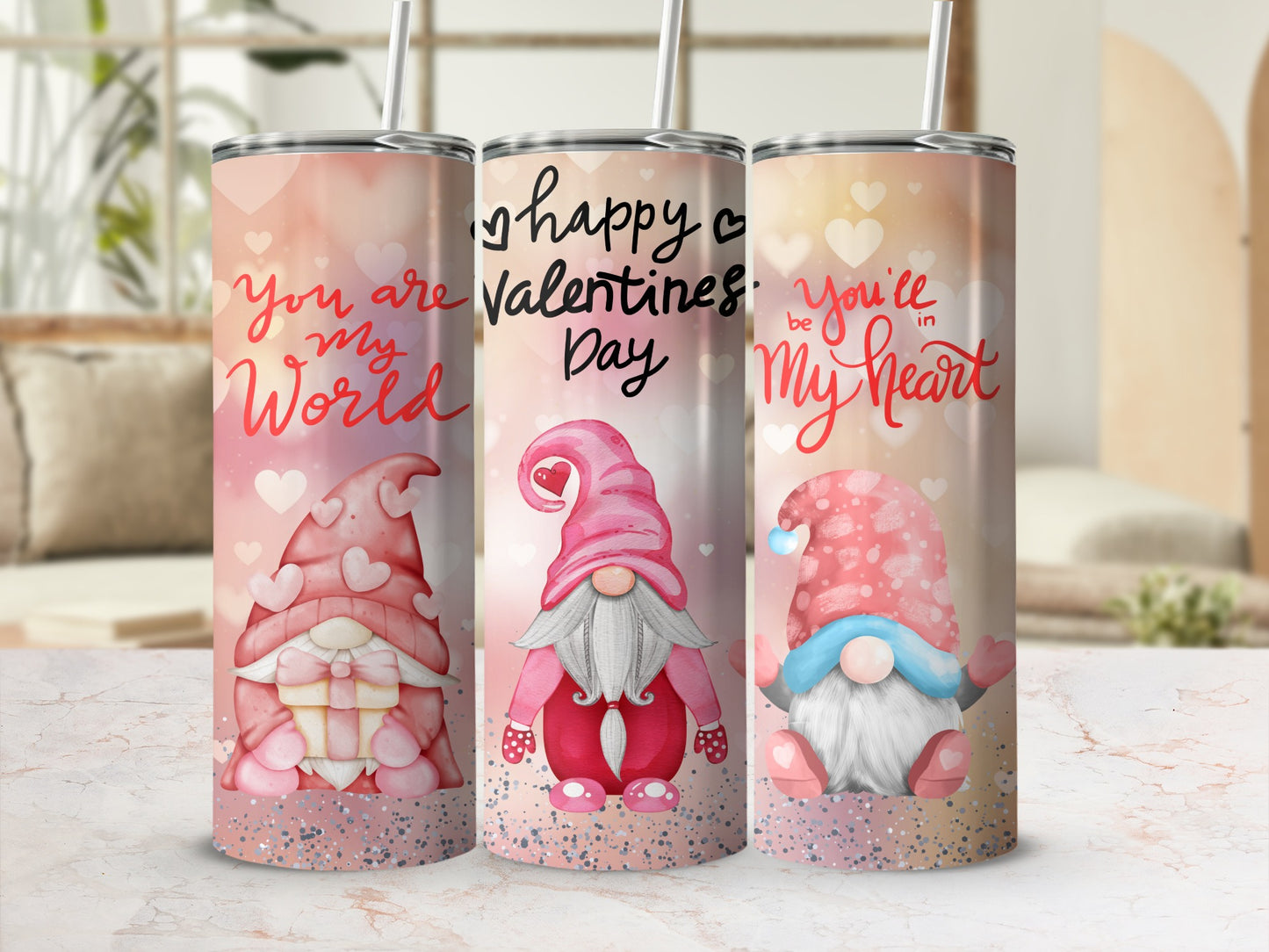 Happy Valentines Day Cute Gnome Tumbler Set
