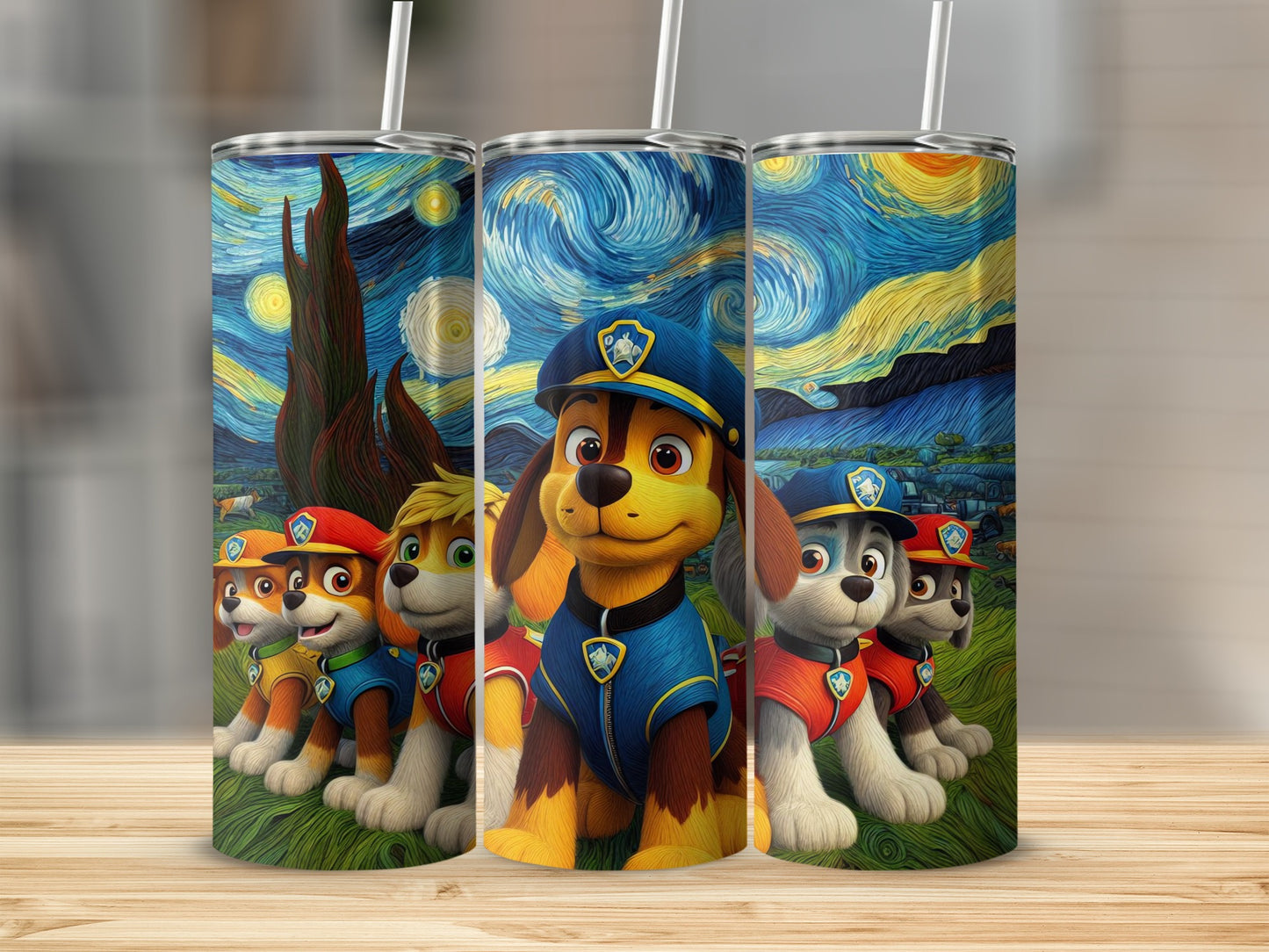 Starry Night Paw Patrol Characters Tumbler Cup