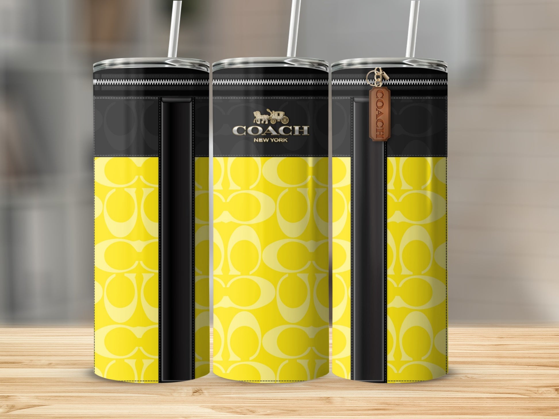Stylish Coach New York Yellow Graphic Tumbler
