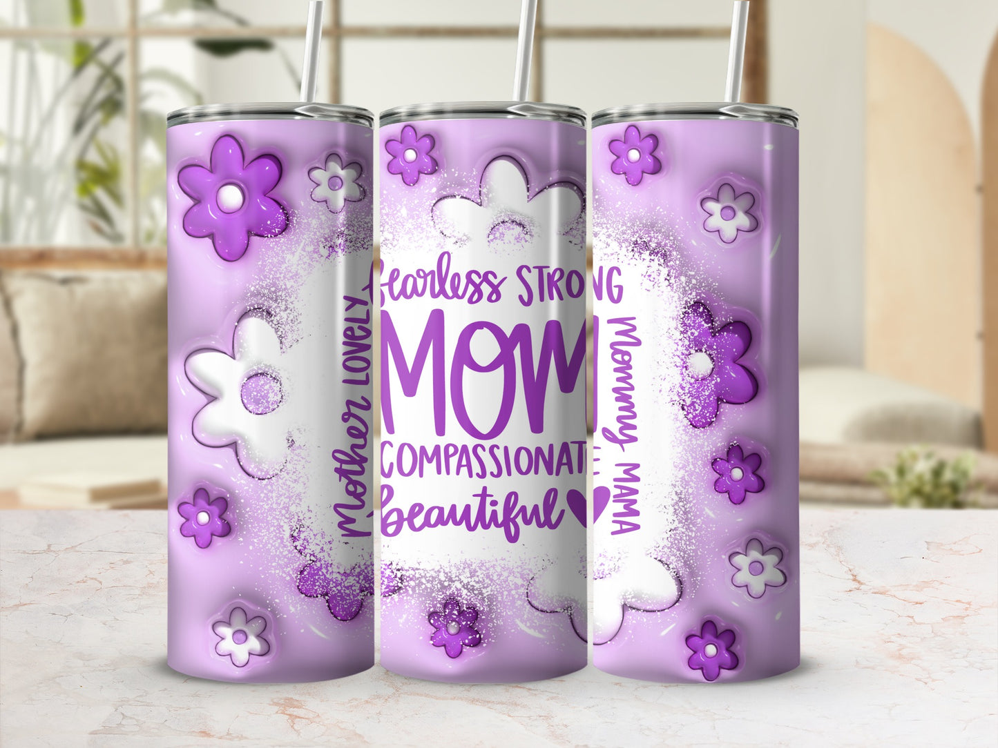 Lovely Fearless Strong Mom Floral Design Tumbler