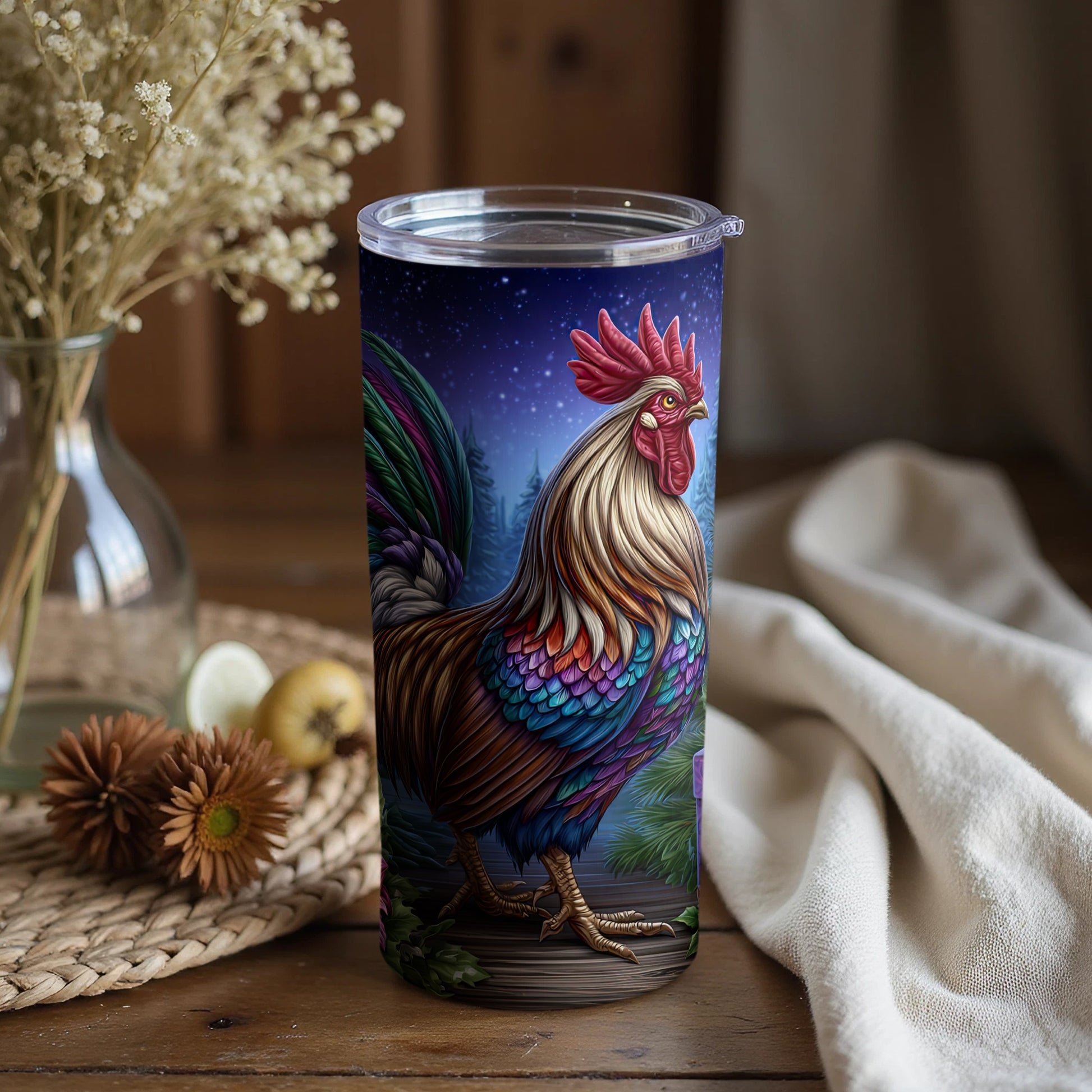 Vibrant Rooster Design Tumbler Perfect For Gifting