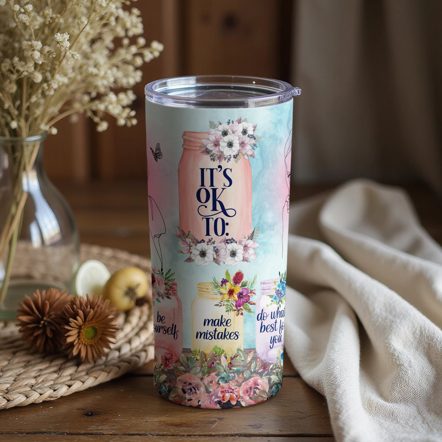 It's Ok To Be Yourself Make Mistakes Inspirational Tumbler