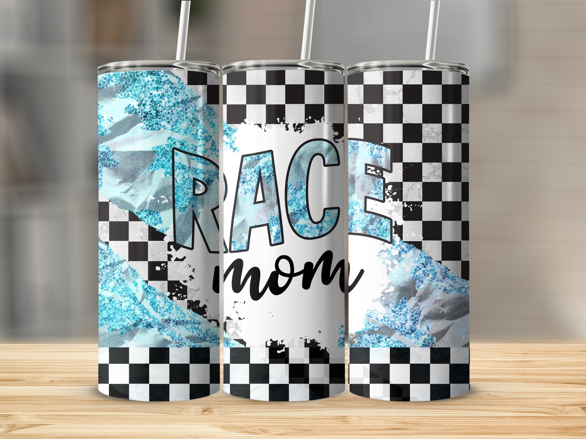 Race Mom Blue Glitter Checkered Design Tumbler product type