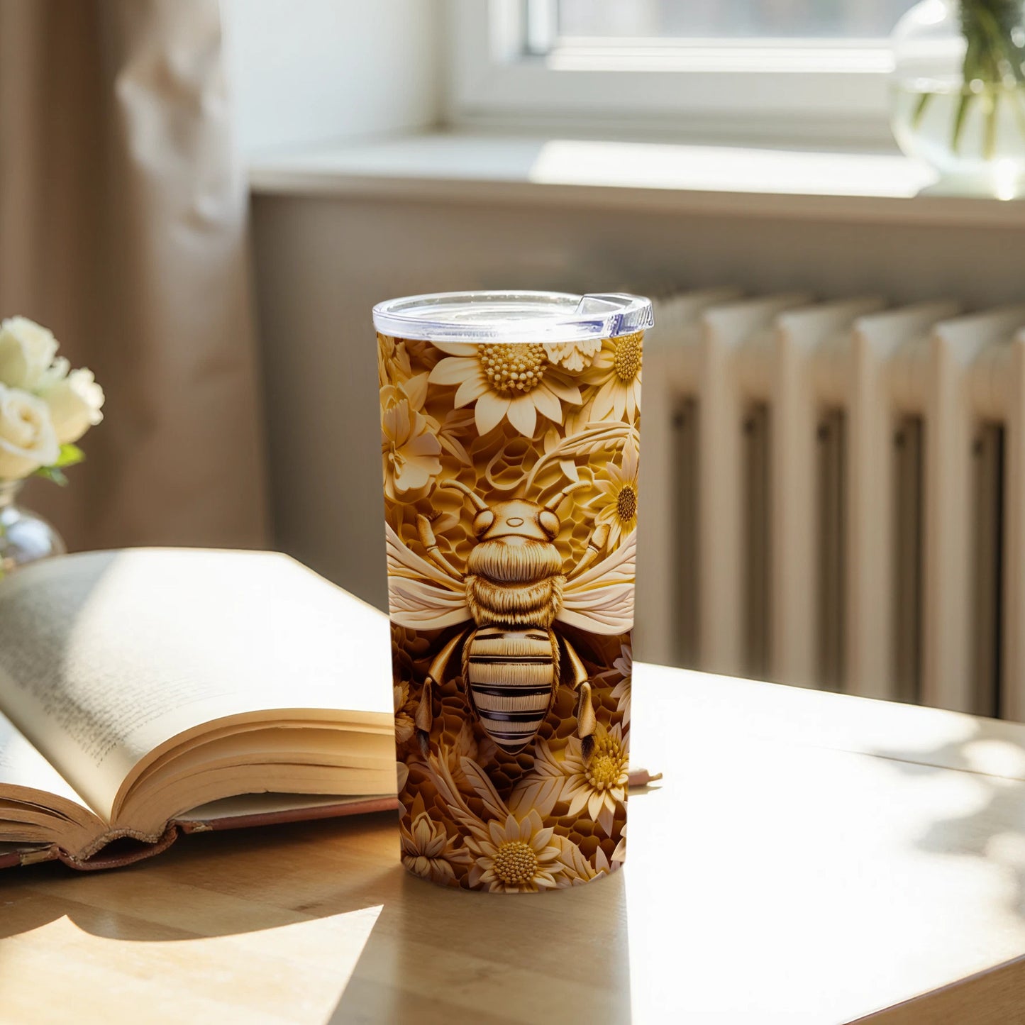 Golden Bee Honeycomb Floral Art Drink Tumbler product type
Tumbler, Bee, Honeycomb, Floral, Flower, Golden, Nature, Insect, Wildlife, Drinkware, Gift, Unique, Design, Pattern, Art, Summer, Spring, Travel, Coffee, Beverage