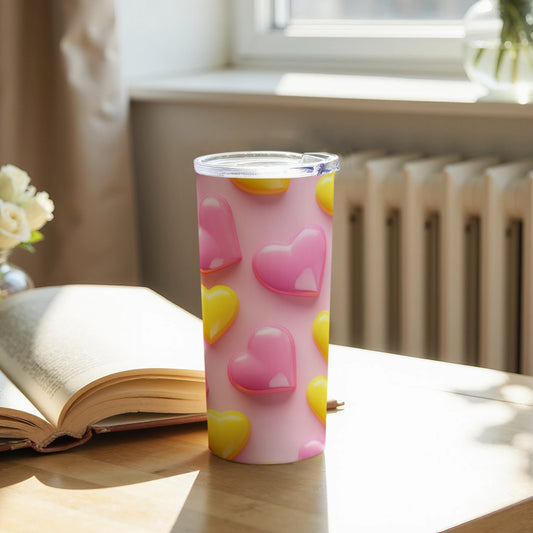 Pink and Yellow Hearts Patterned Tumbler Cup