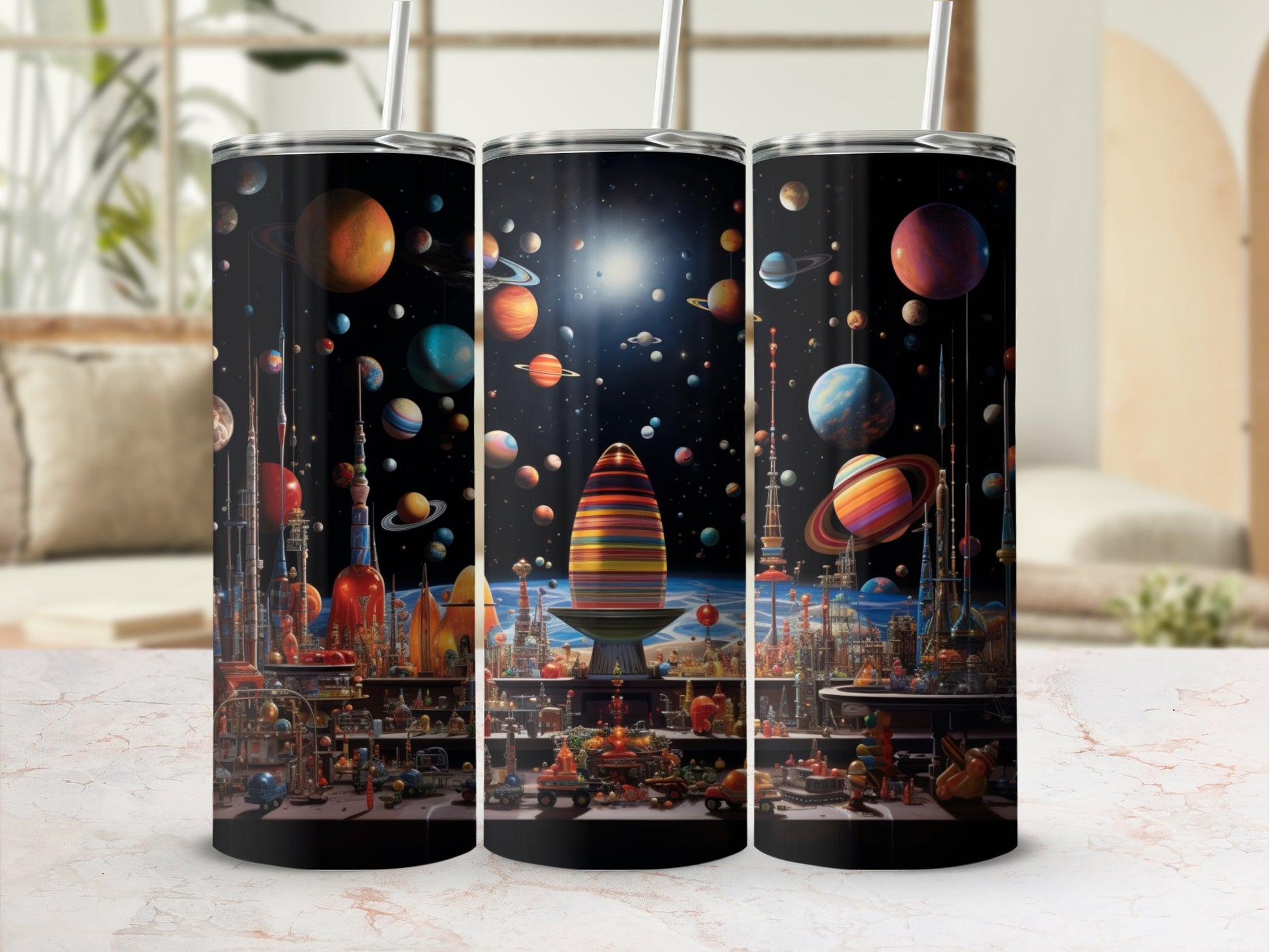 Vibrant Outer Space Design Travel Tumbler Product