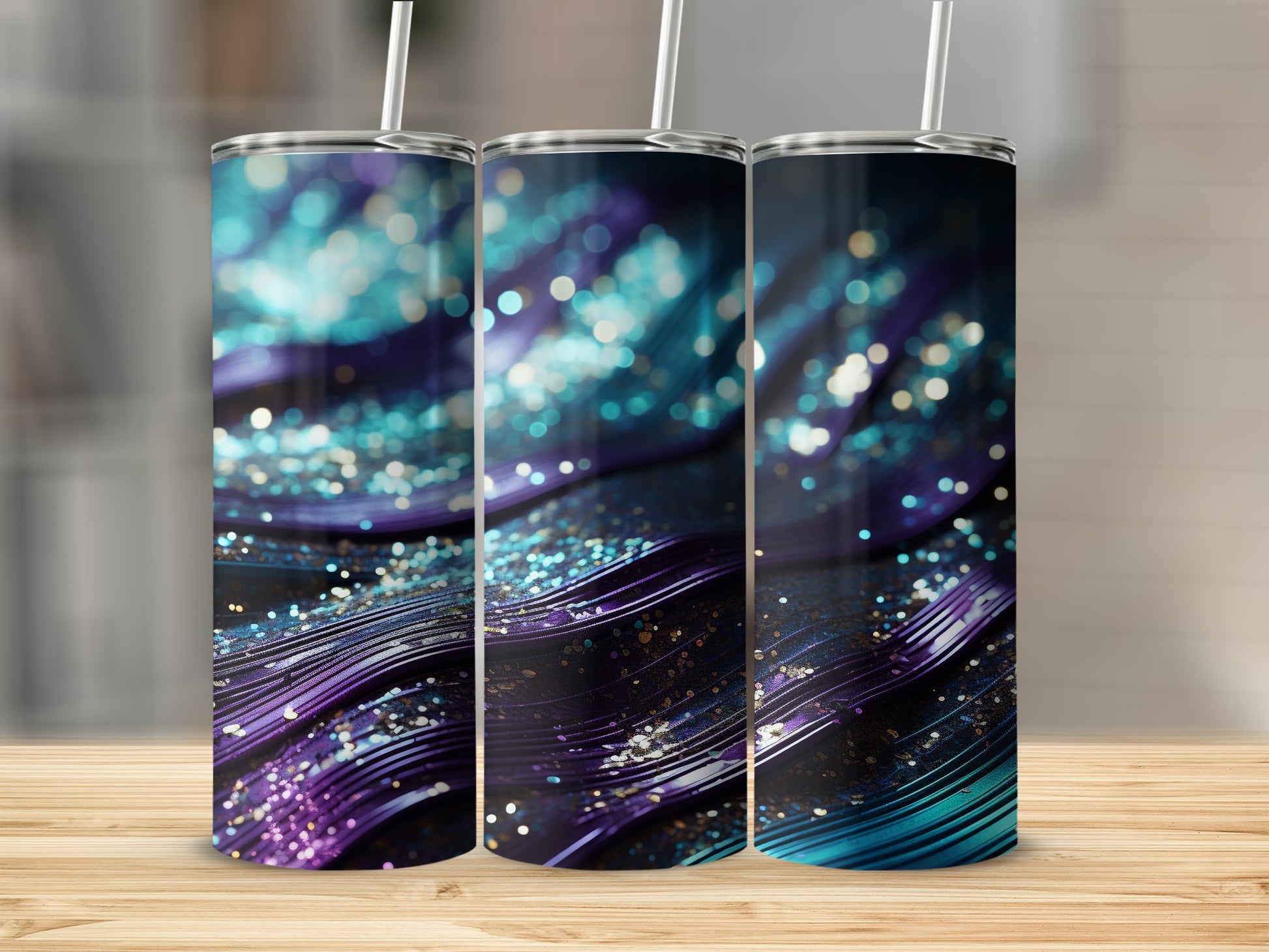 Sparkling Purple Blue Teal Glitter Wavy Abstract product type