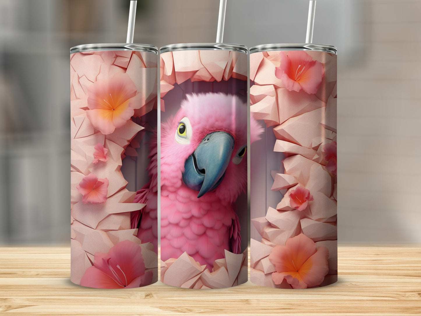 Pink Parrot Cracked Wall Floral Design Tumbler product type