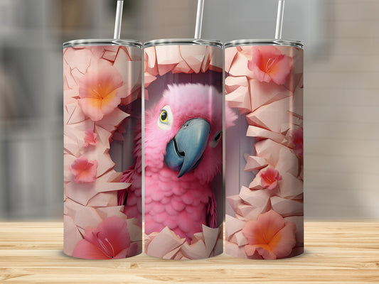 Pink Parrot Cracked Wall Floral Design Tumbler product type