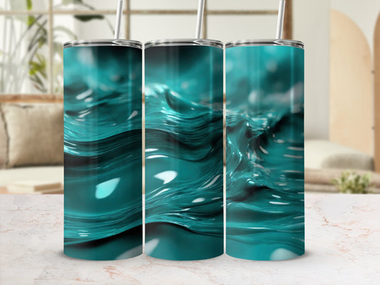 Abstract Teal Liquid Waves Design Tumbler product type