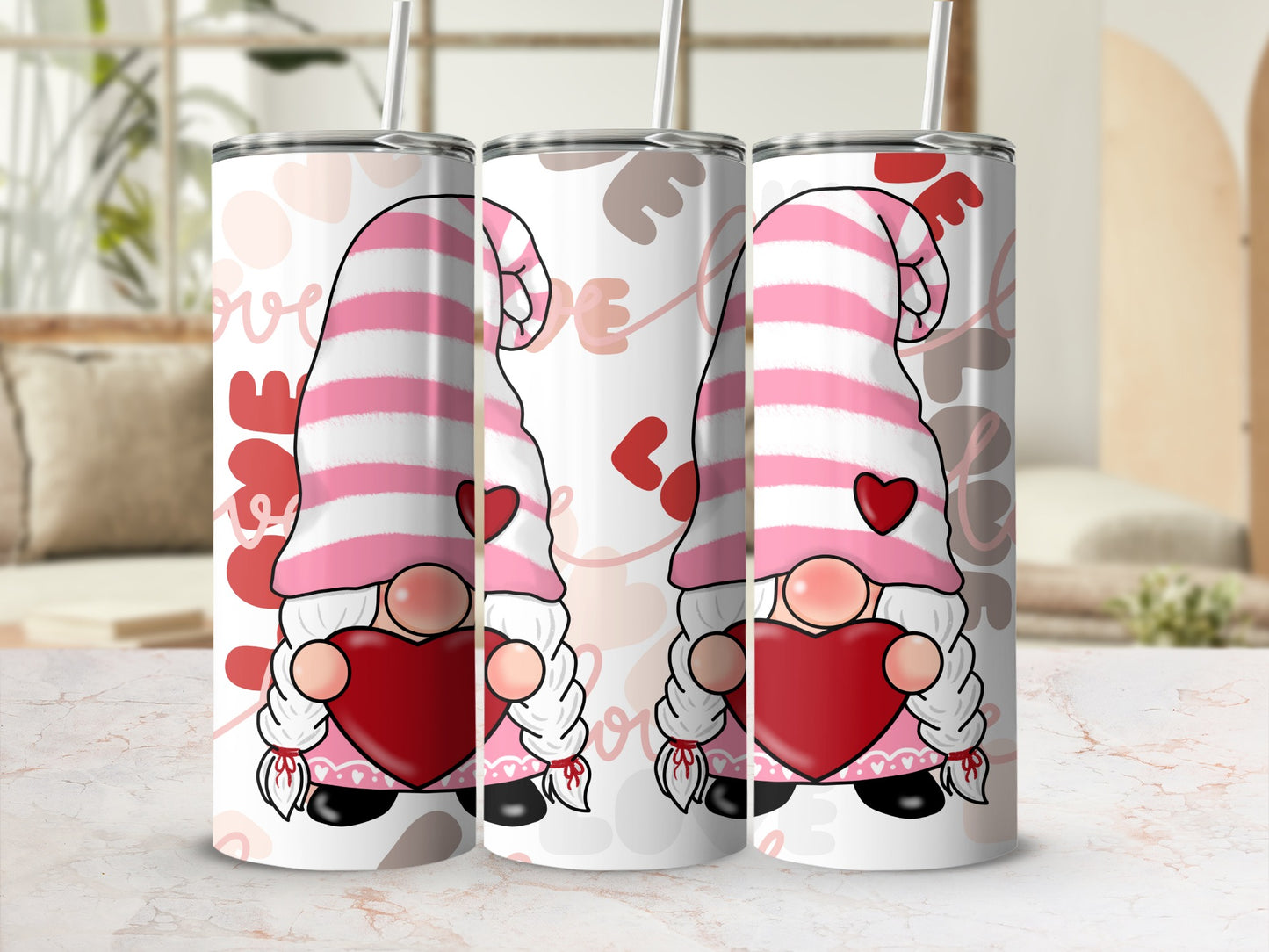 Valentine's Day Striped Hat Gnome Tumbler