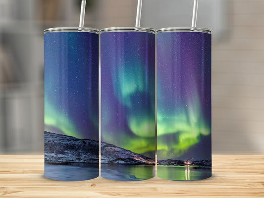 Northern Lights Tumbler with Straw Stainless Steel Cup