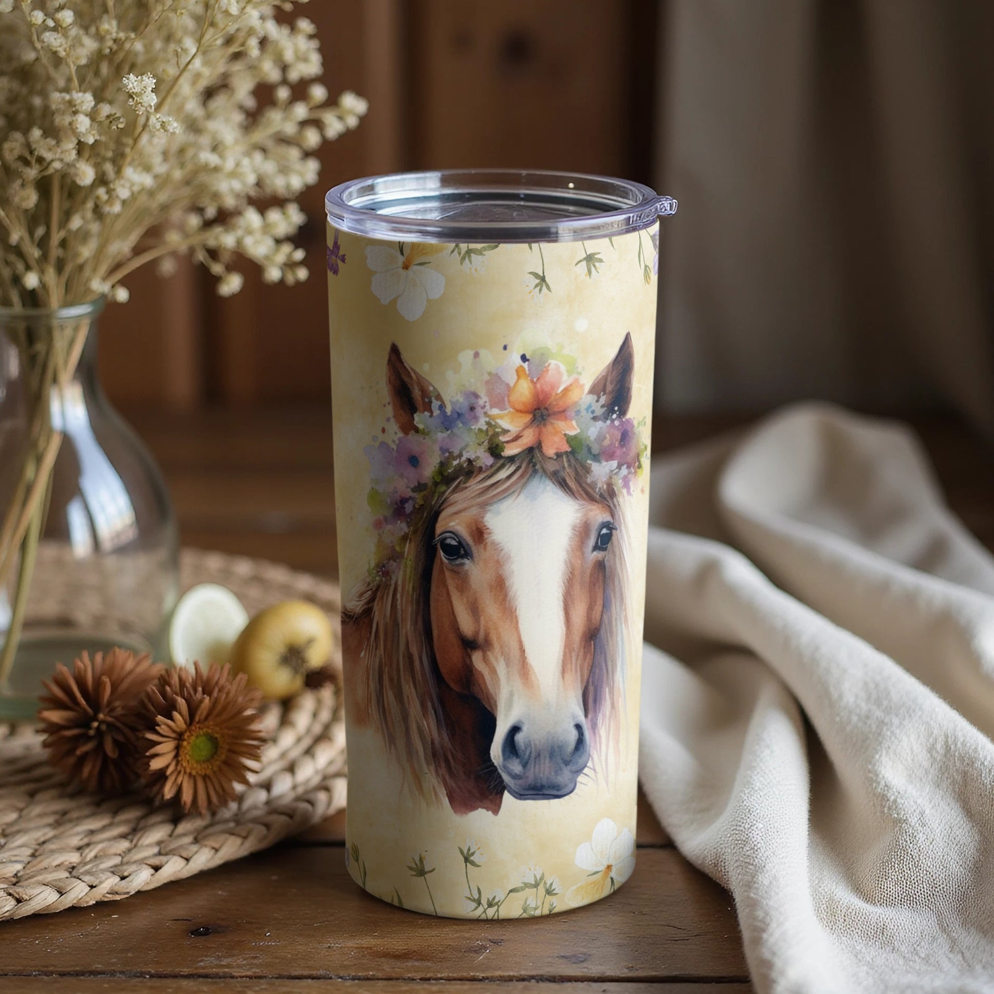 Floral Adorned Horse Art Insulated Tumbler