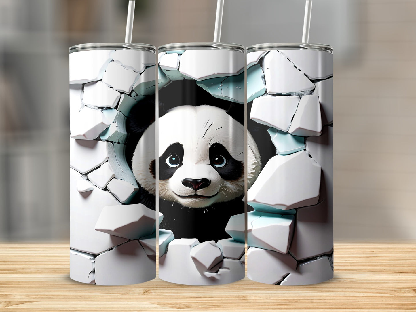 Cute Panda Breaking Through Wall Design Tumbler Cup