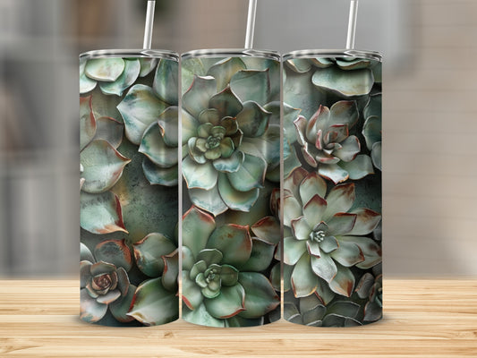 Three tumblers with a succulent plant pattern.