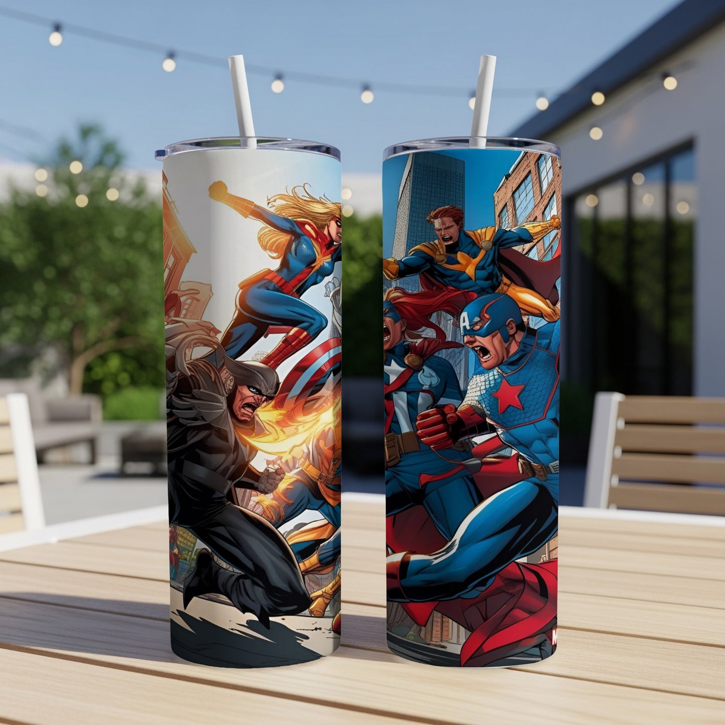 Marvel comic characters Captain America and Wolverine in action.