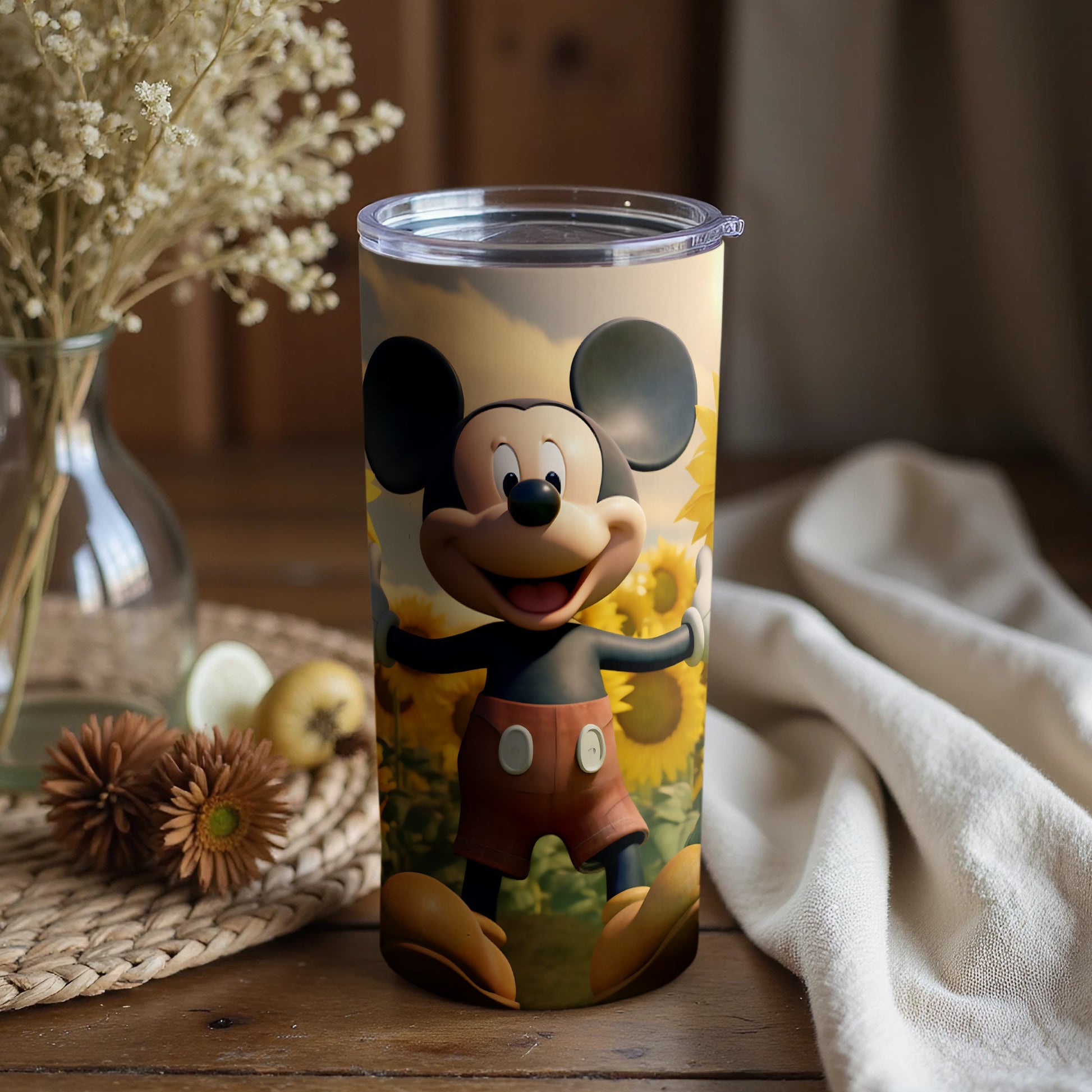Colorful Mickey Mouse Sunflower Design Tumbler