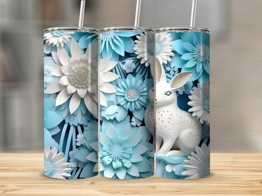 Floral Blue Bunny Art on Stainless Steel Tumblers