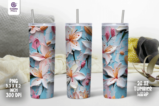Baby Blue, White and Pink Lily tumbler