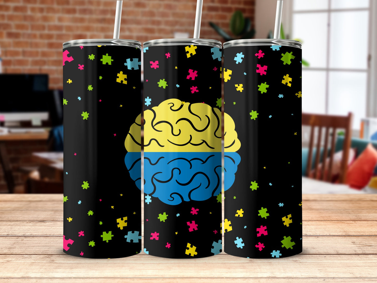 Autism Awareness Puzzle Pieces Black Tumbler