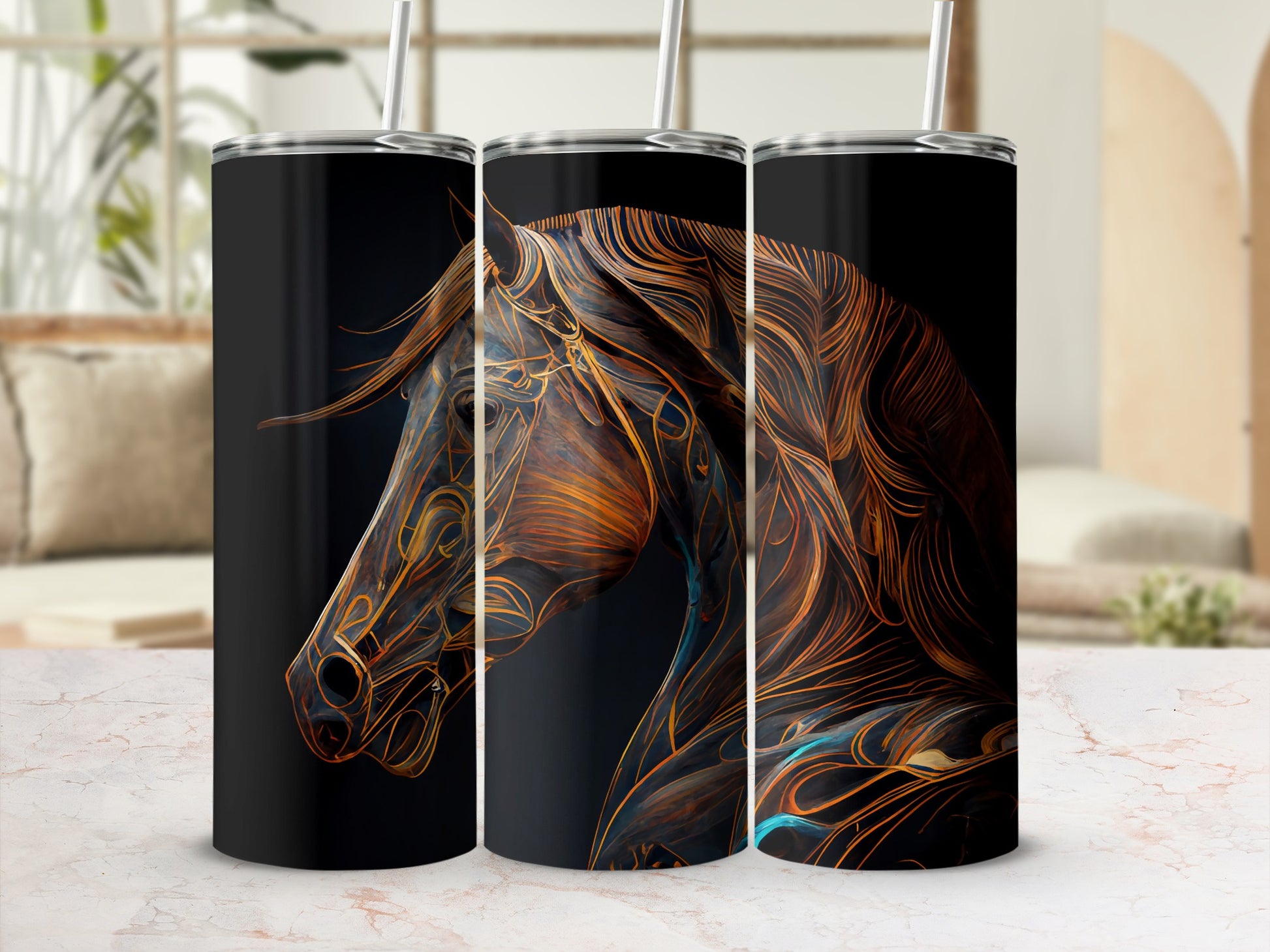 Abstract Horse Design Insulated Tumbler Cup