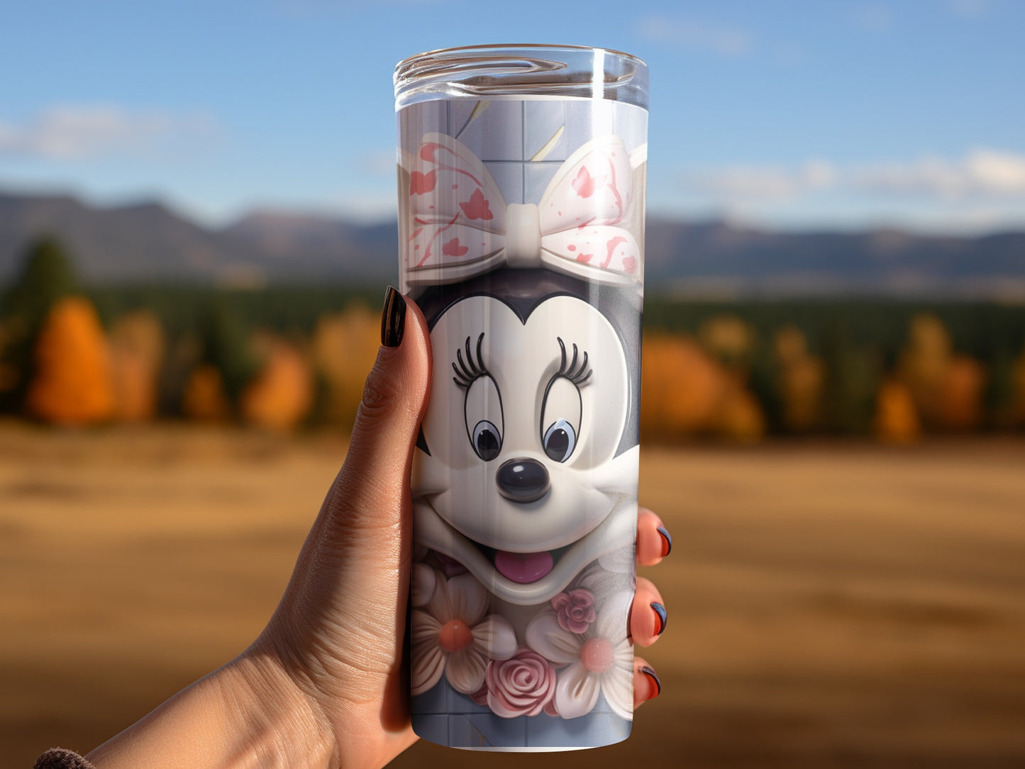 Cute Minnie Mouse Tumbler with Floral Design