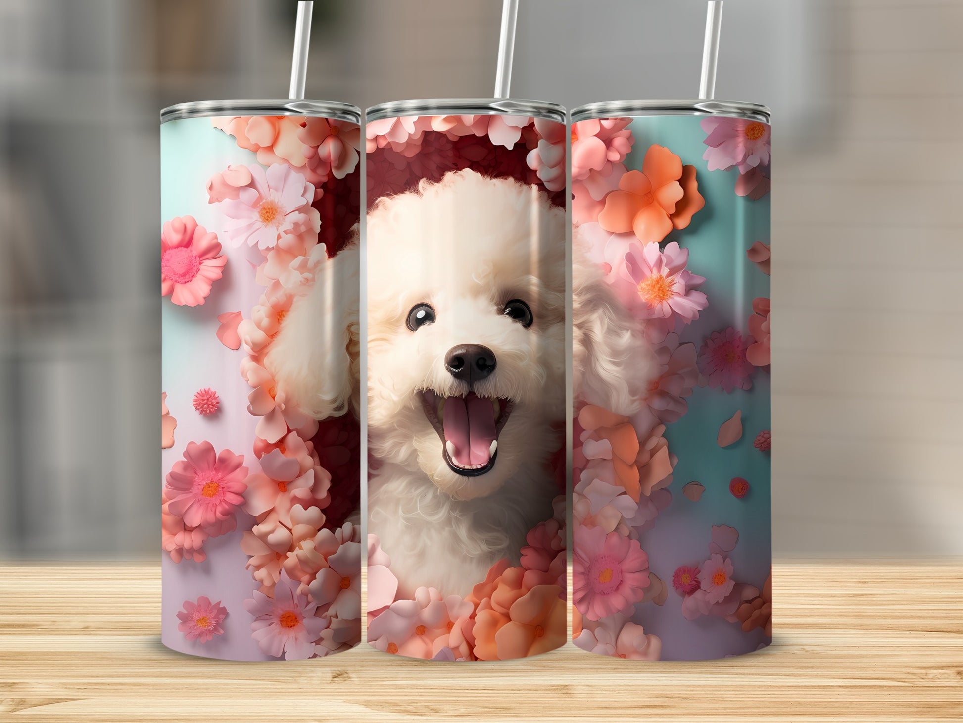 Joyful White Poodle Pink Orange Bloom Pet Tumbler product type
Poodle, White Dog, Happy Dog, Floral Print, Pink Flowers, Orange Flowers, Pet Lover, Cute Puppy, Tumbler, Animal Design, Dog Gift, Canine Friend, Spring Blooms, Summer Vibes, Drinkware, Pet Accessories, Custom Tumbler, Unique Gift, Poodle Art, Flower Power