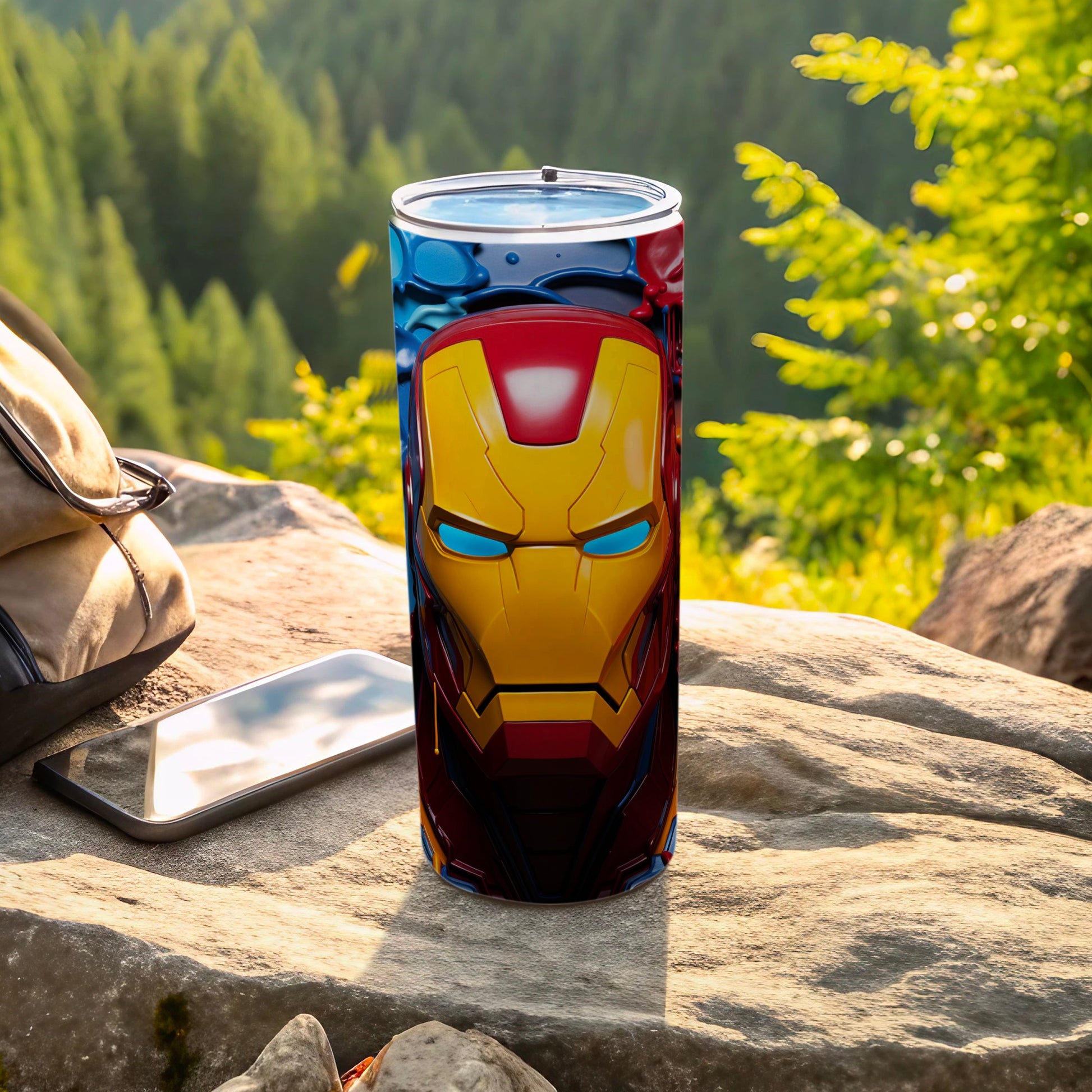 Iron Man Themed Tumbler with Lid for Outdoor Adventures