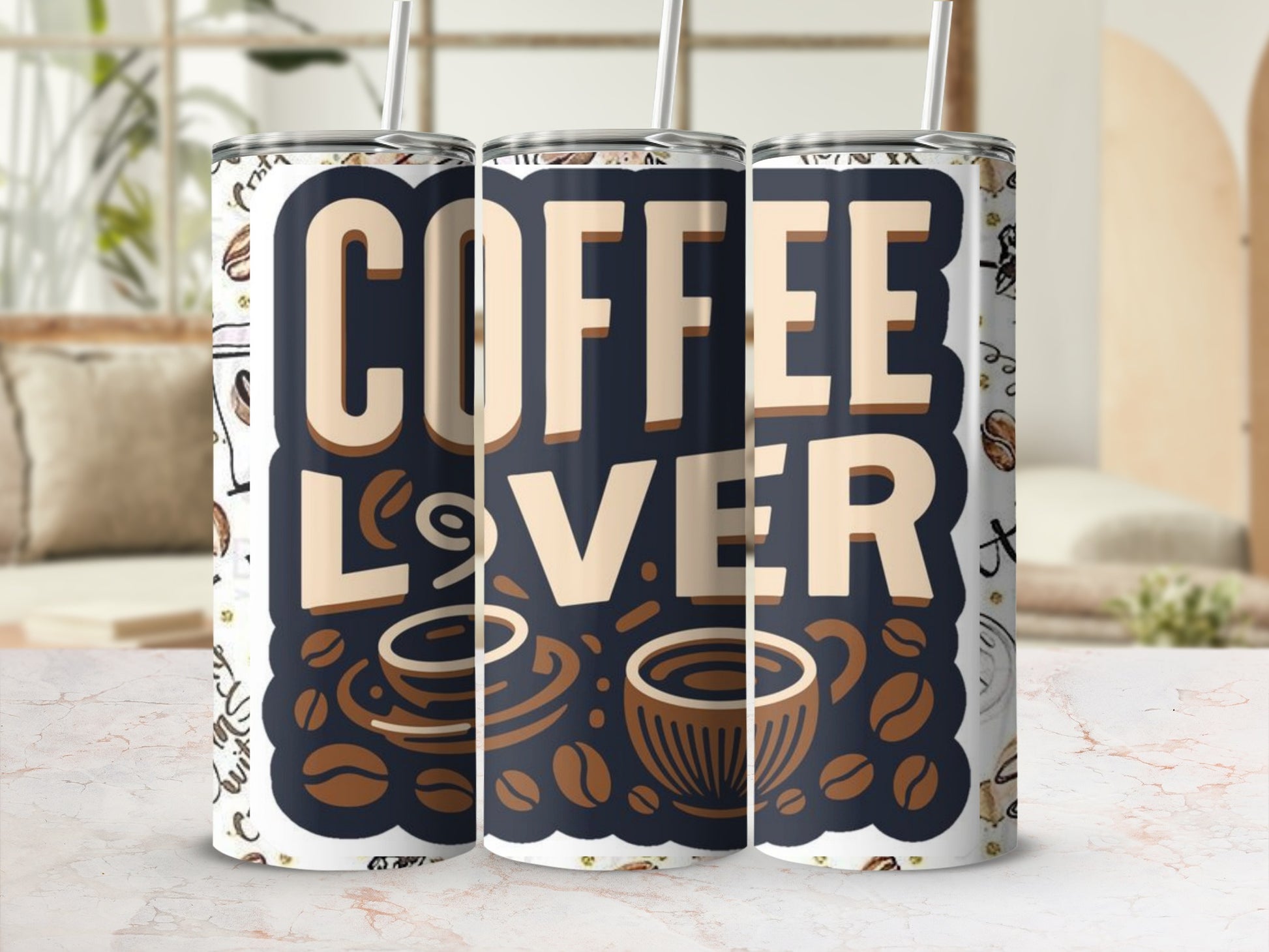 Coffee Lover Tumbler Cup with Straw for Hot Cold Drinks