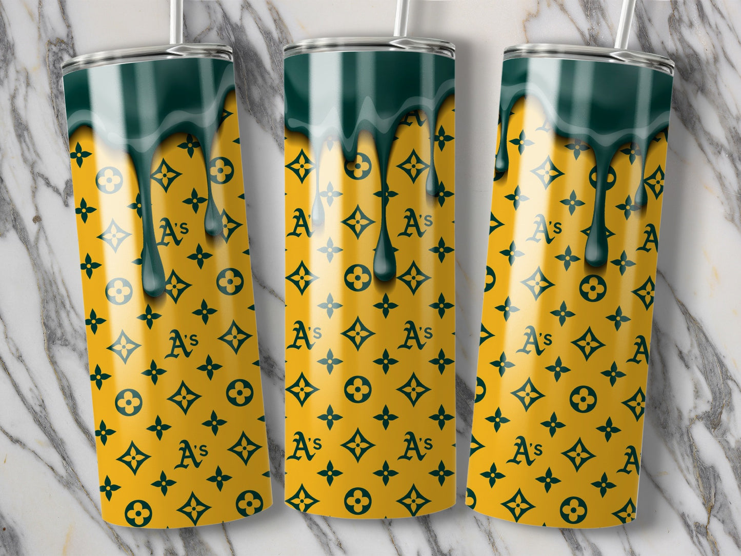 Oakland Athletics LV Inspired Drip Style Design Tumblers