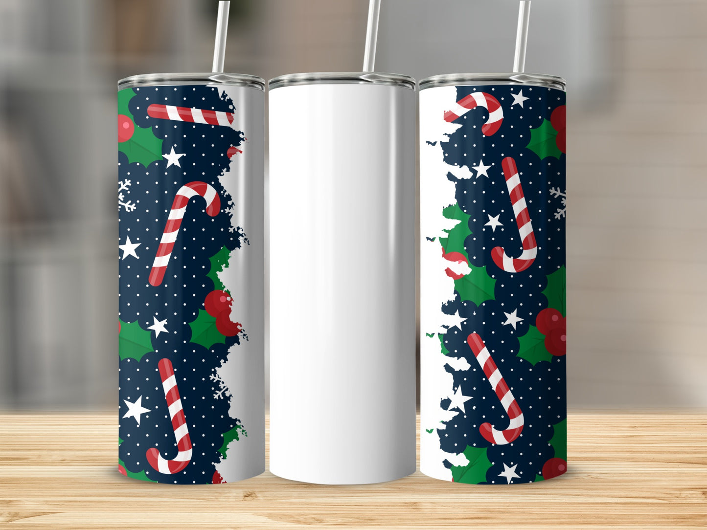 Festive Candy Cane Design Tumbler with Straw Product