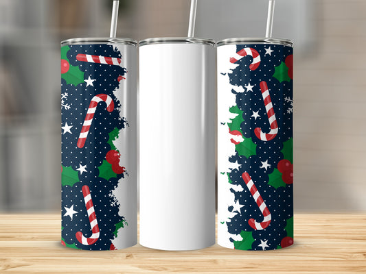 Festive Candy Cane Design Tumbler with Straw Product