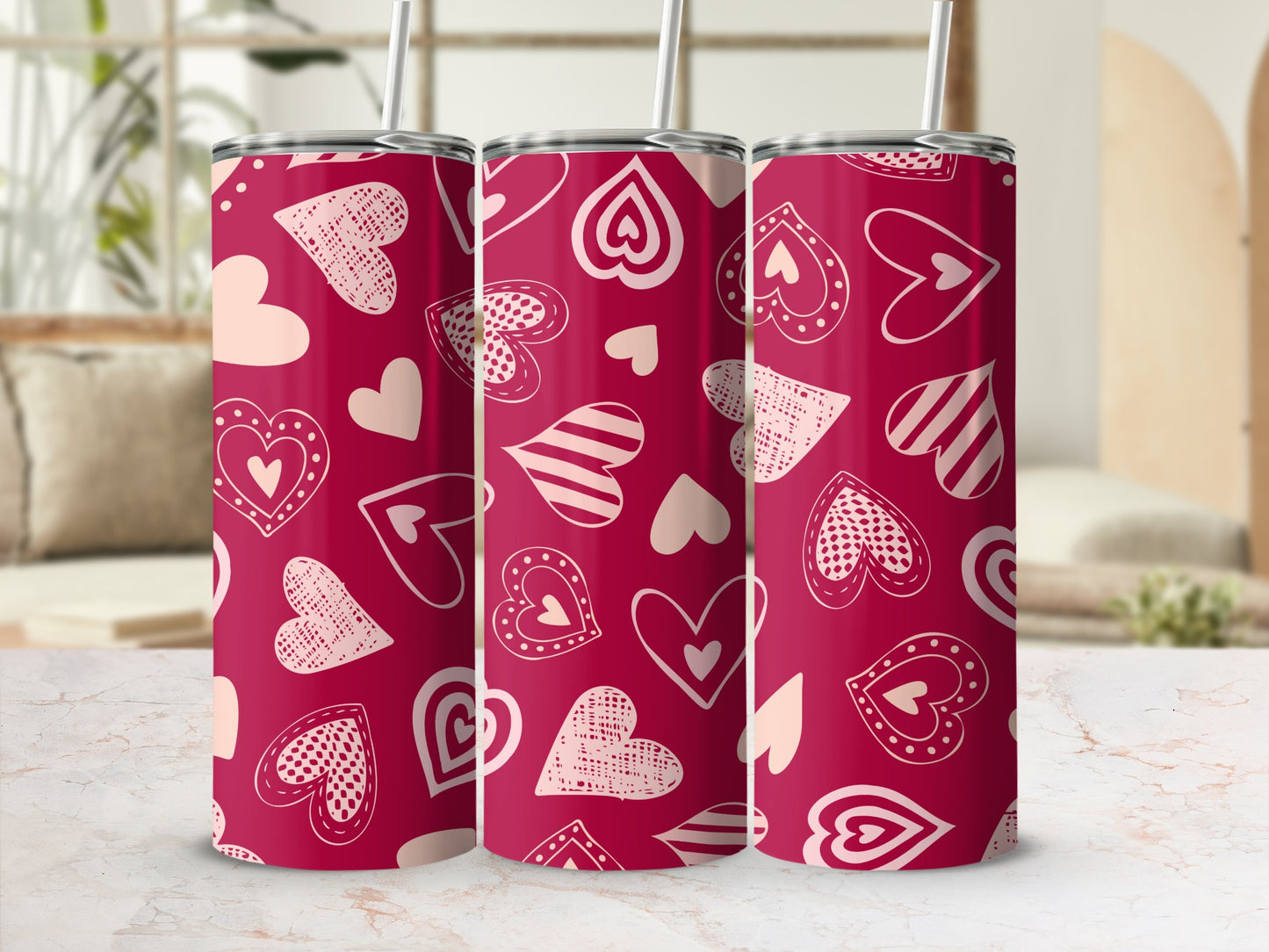Heart Patterned Tumbler for Stylish Beverage Holding
