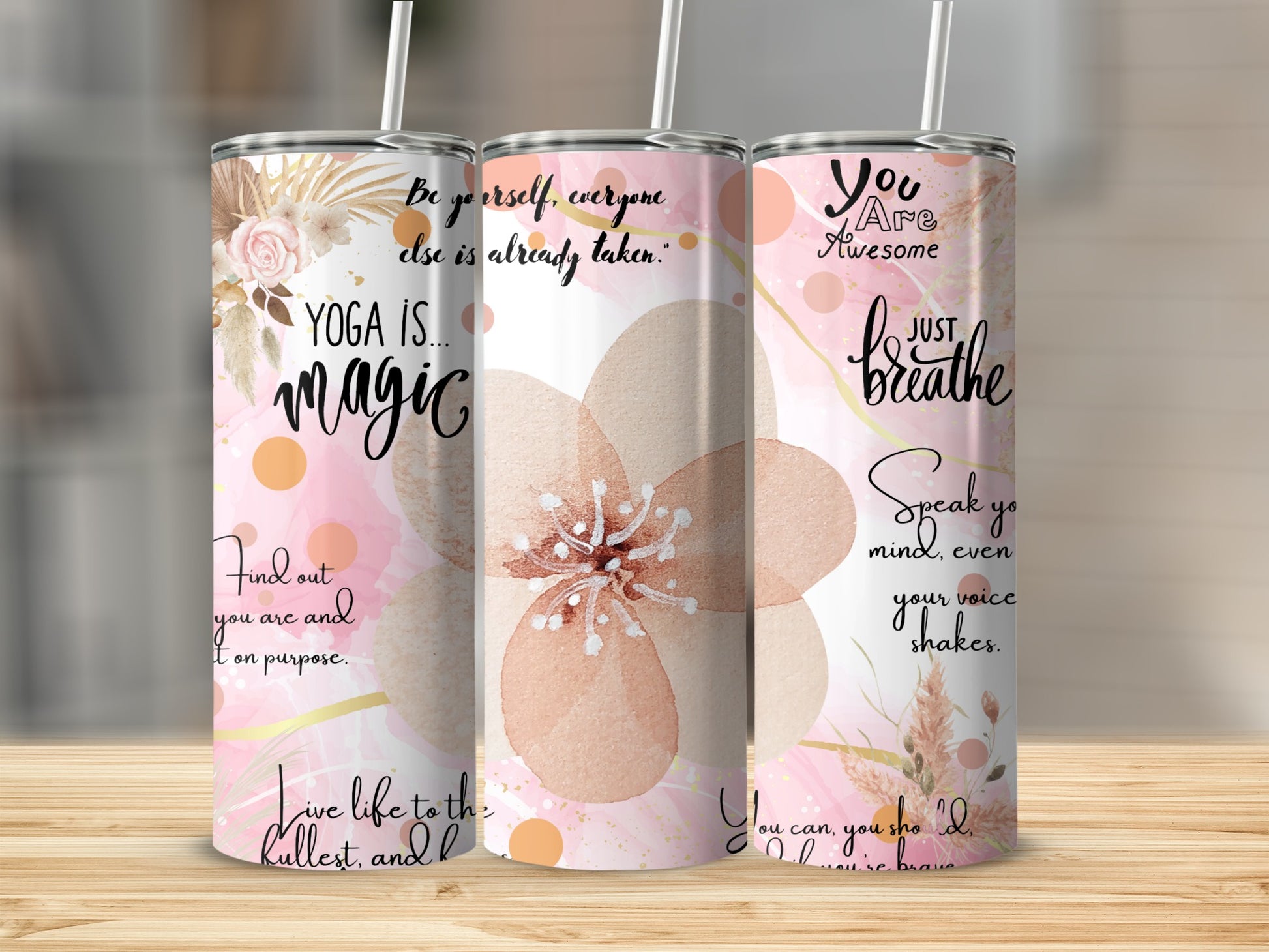 Inspirational Tumbler with Yoga and Motivational Quotes