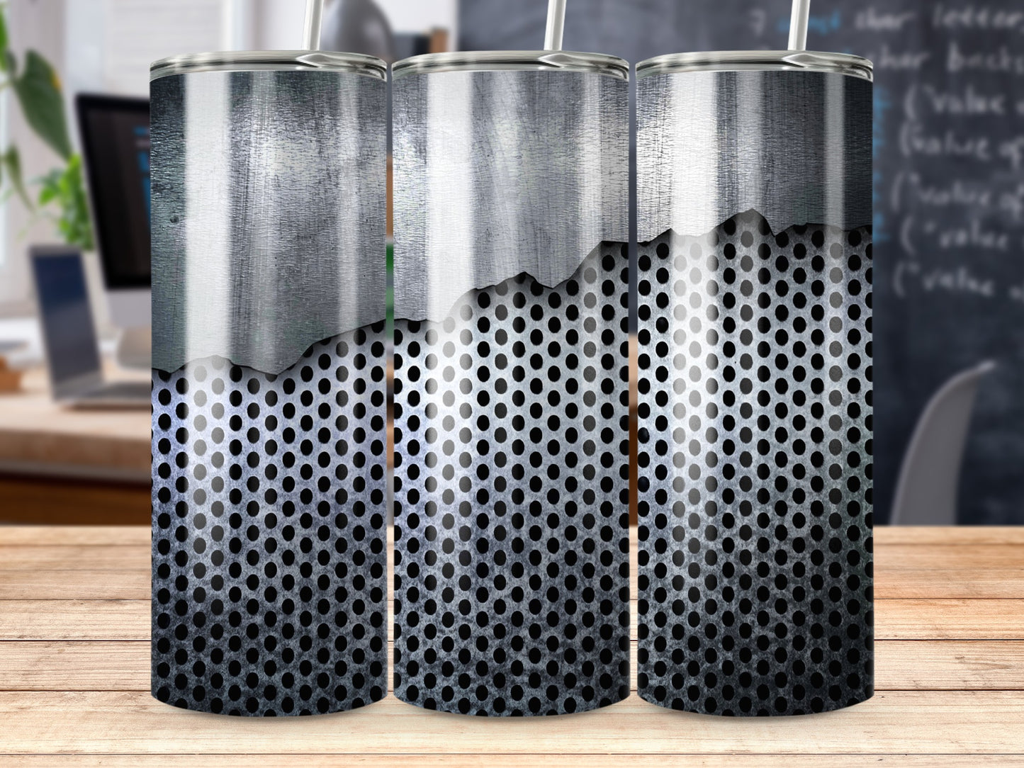 Metal Sheet Over Perforated Grid Decorative Tumblers