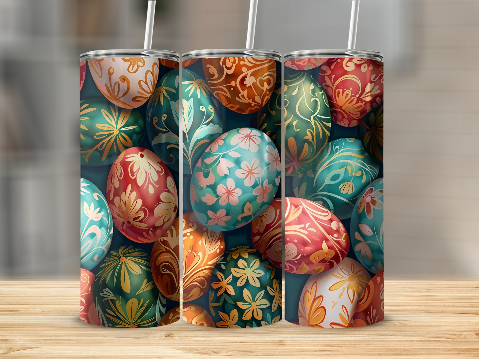 Colorful Easter Egg Design Tumbler Cup with Straw