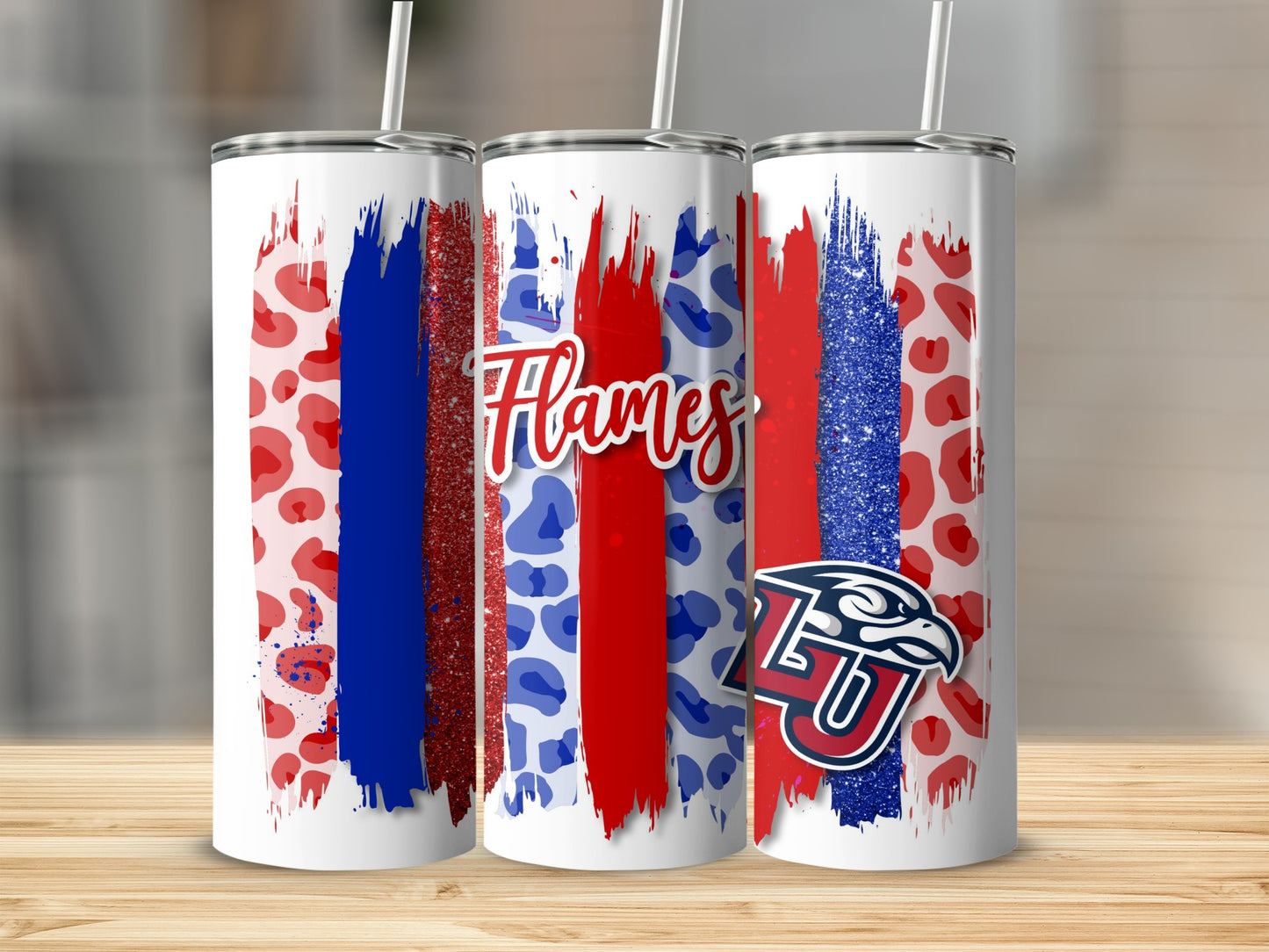 Liberty University Flames Leopard Stripes Brushstrokes Tumblers