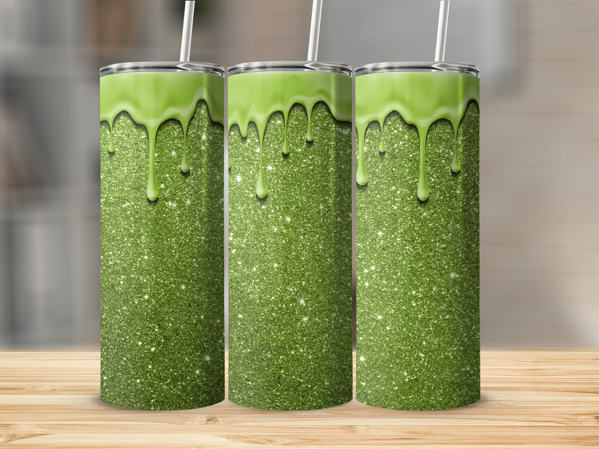 Sparkling Glitter Green with Dripping Effect Tumbler